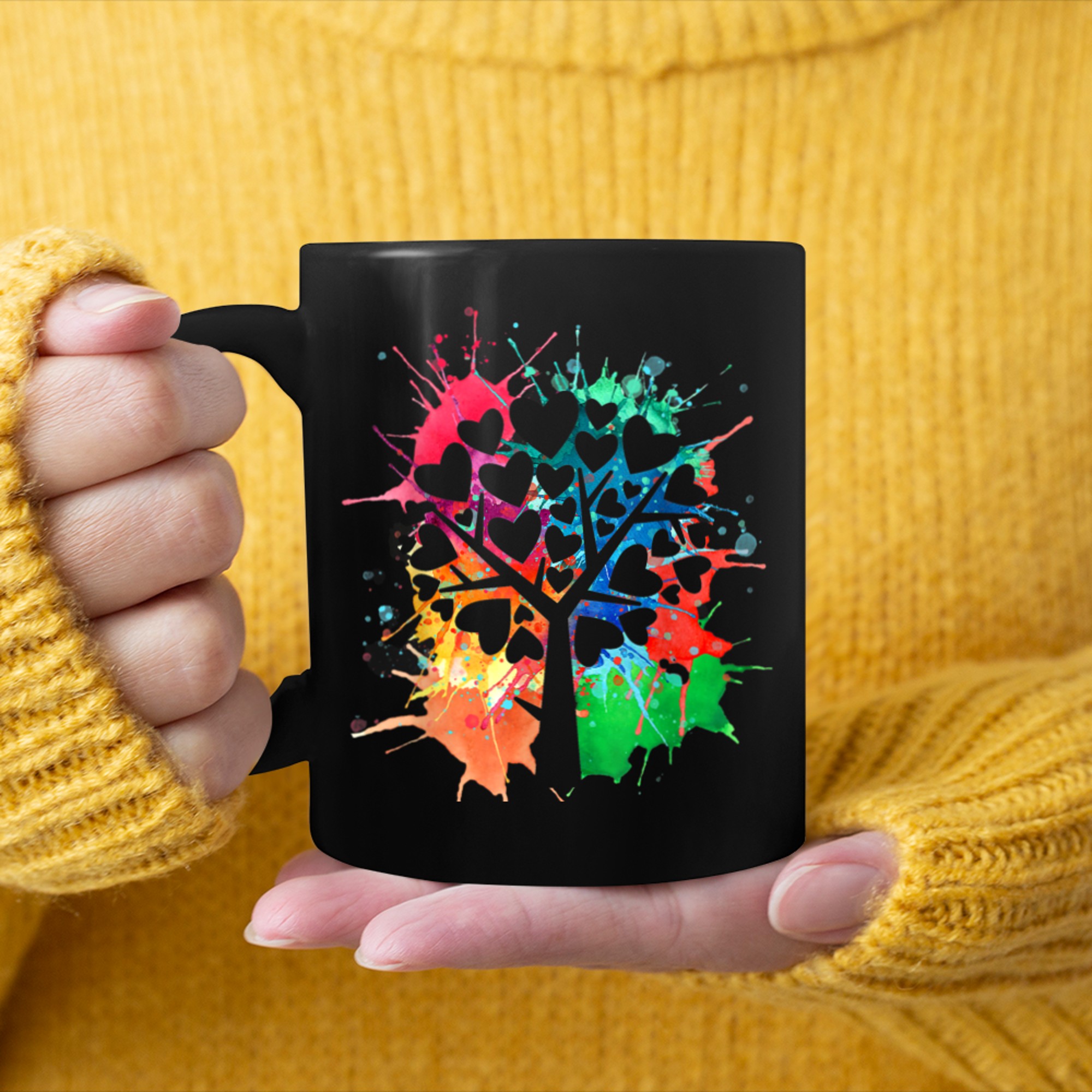 Paint Drip Tree T-shirt, Paint Splash Tree of Life (2) mug black