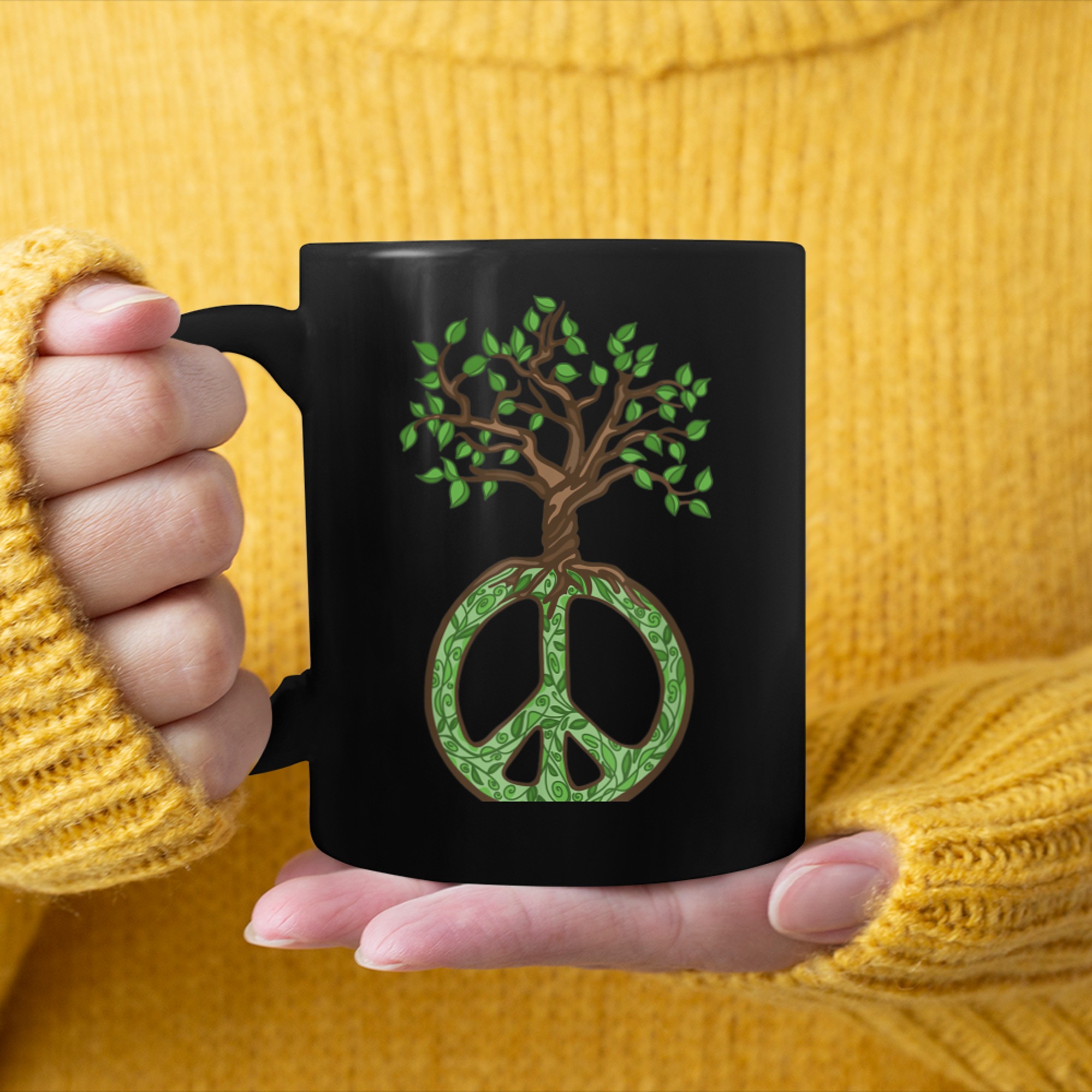 Peace Sign and Tree Of Life mug black