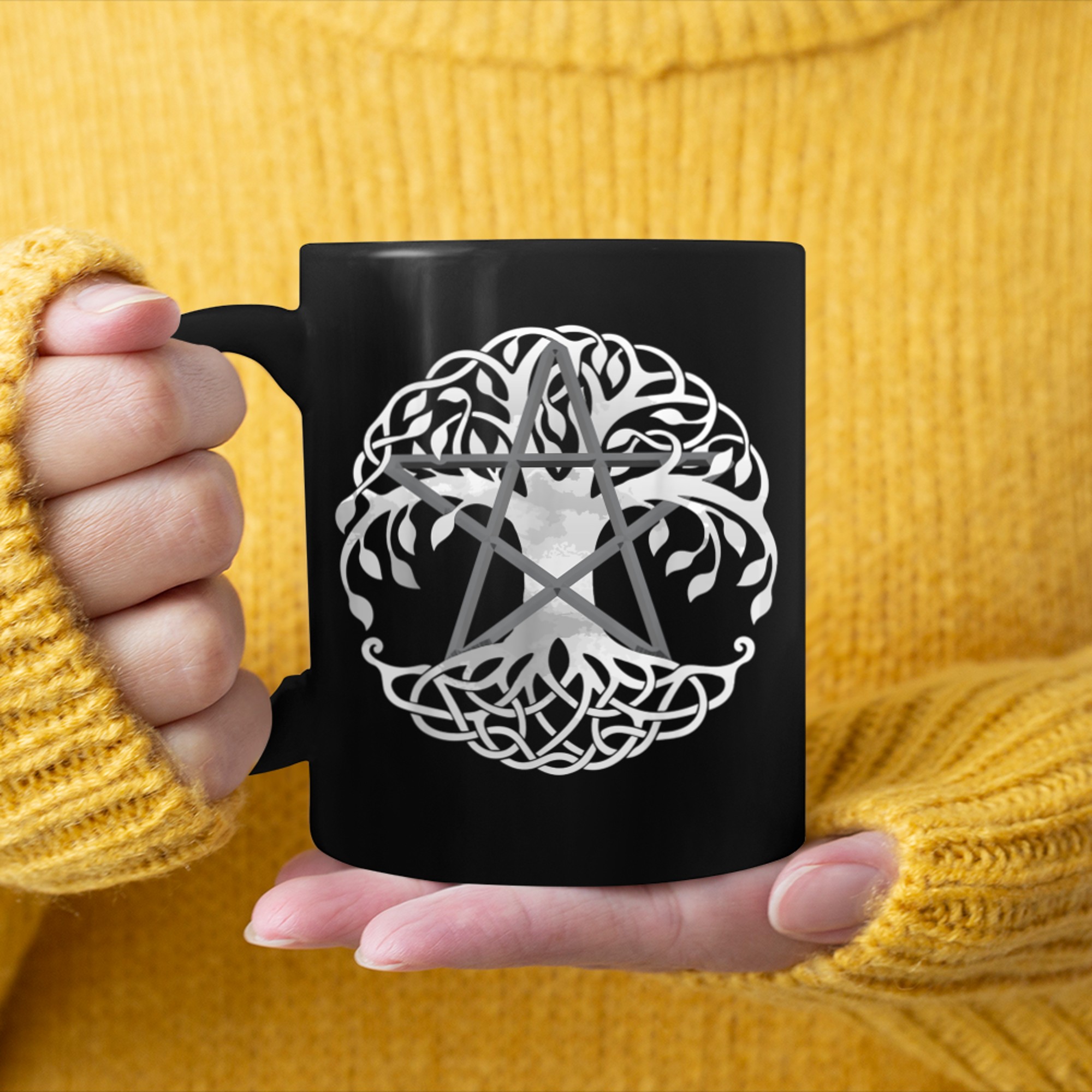 Pentagram Celtic Tree Of Life Wicca Wiccan mug black