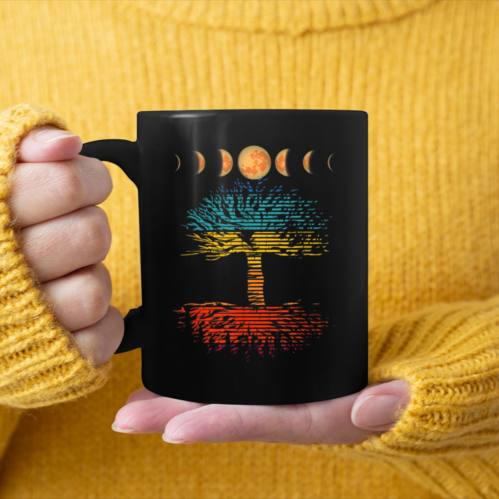 Phase Of Moon Life Tree mug black