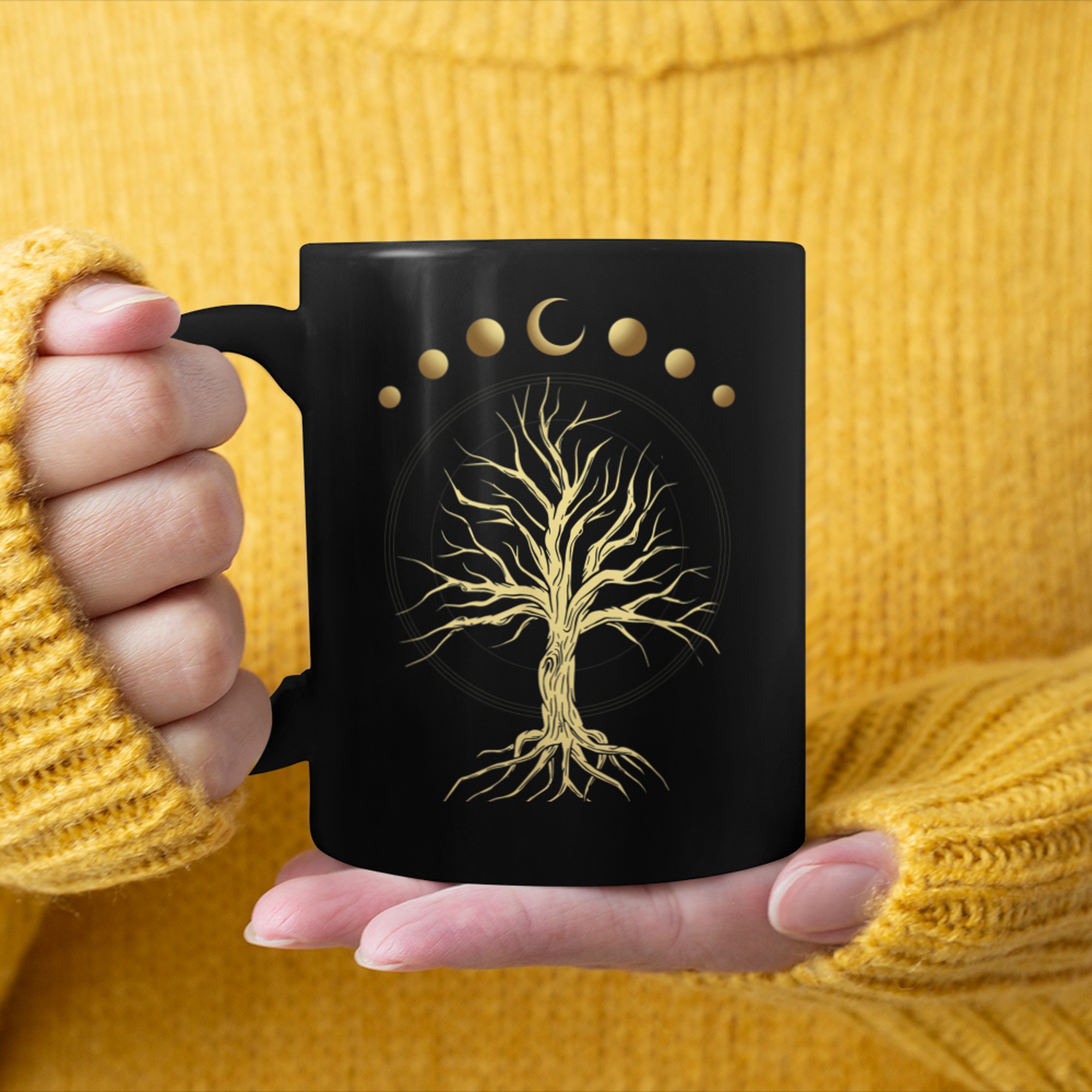 Phases of the Moon Tree of Life Mystical Zen Yoga Meditation (3) mug black