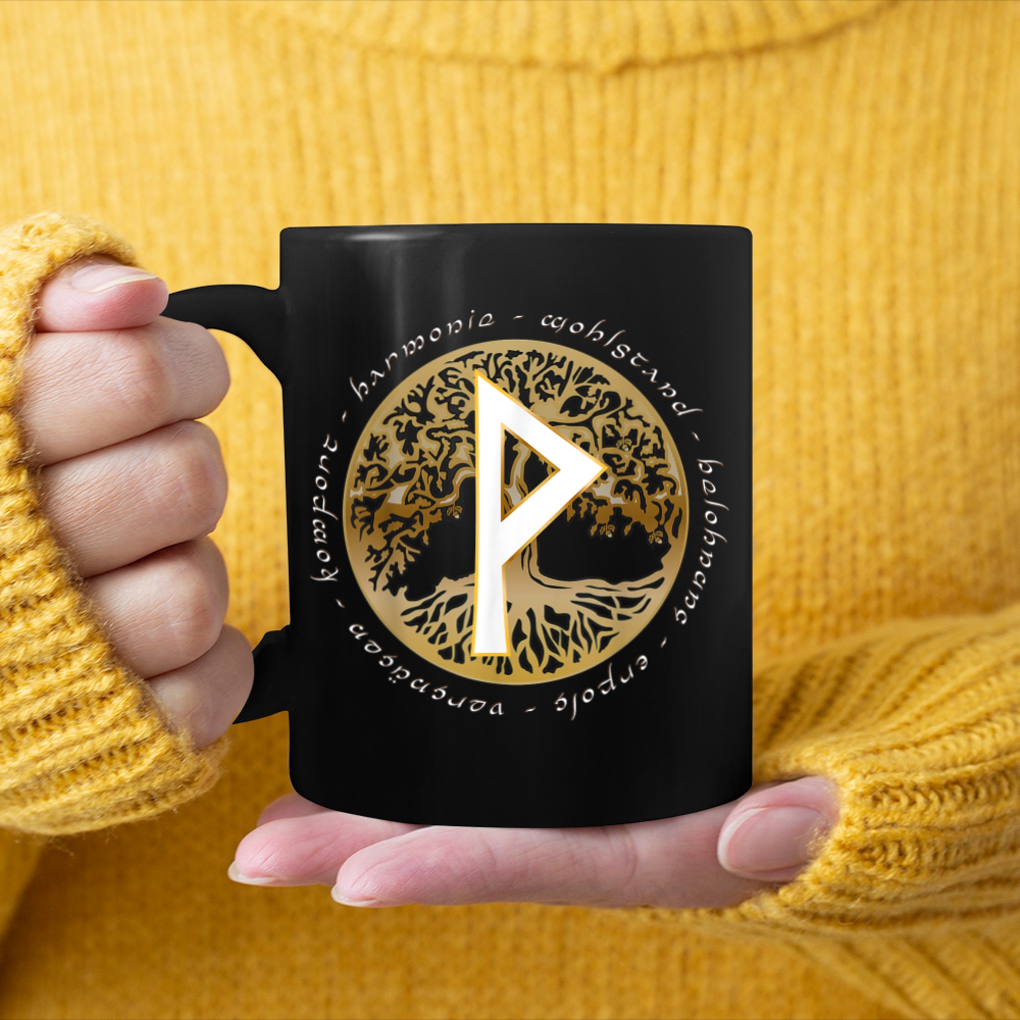 Rune Wunjo Tree of Life Birthday Rune 13th mug black