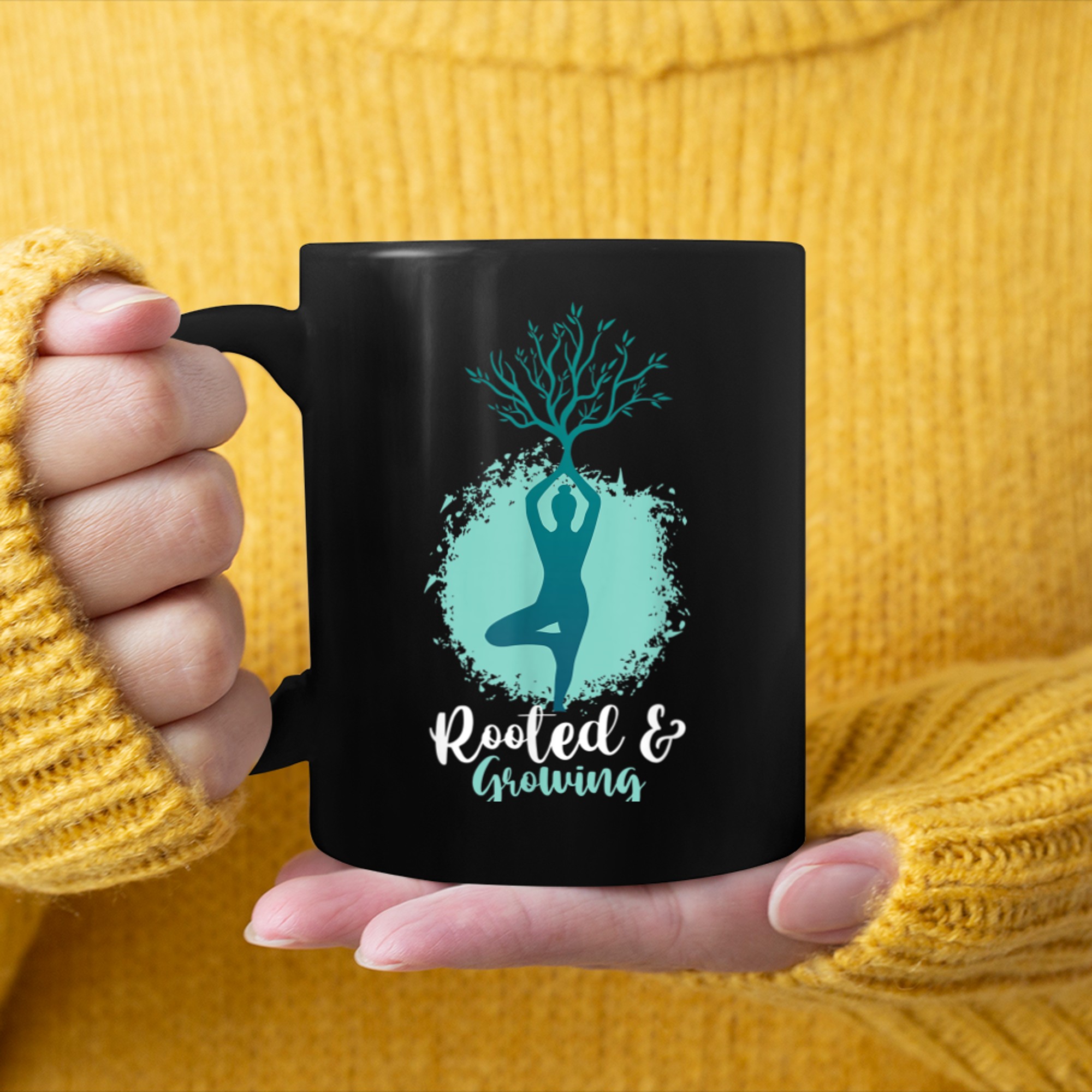 Sacred Tree Yoga Meditation Tree Of Life Rooted And Growing mug black