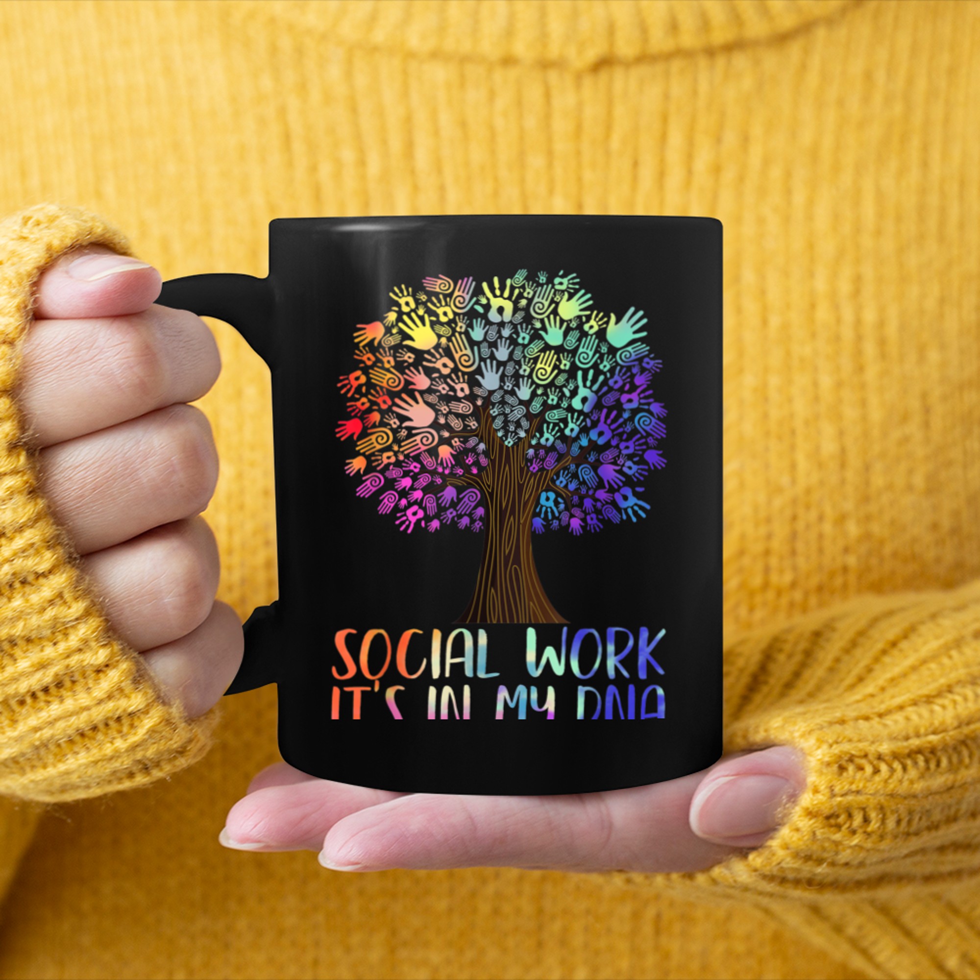 Social Work Is In My DNA Rainbow Tree Of Life Social Worker mug black