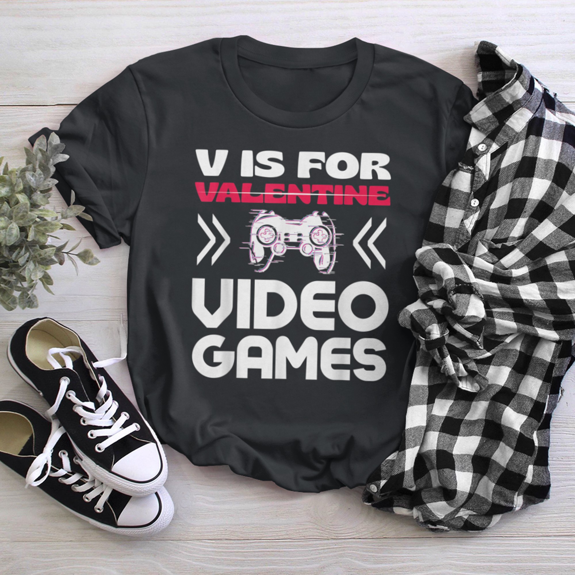 V Is For Valentine Video Games Funny Gamer t-shirt black