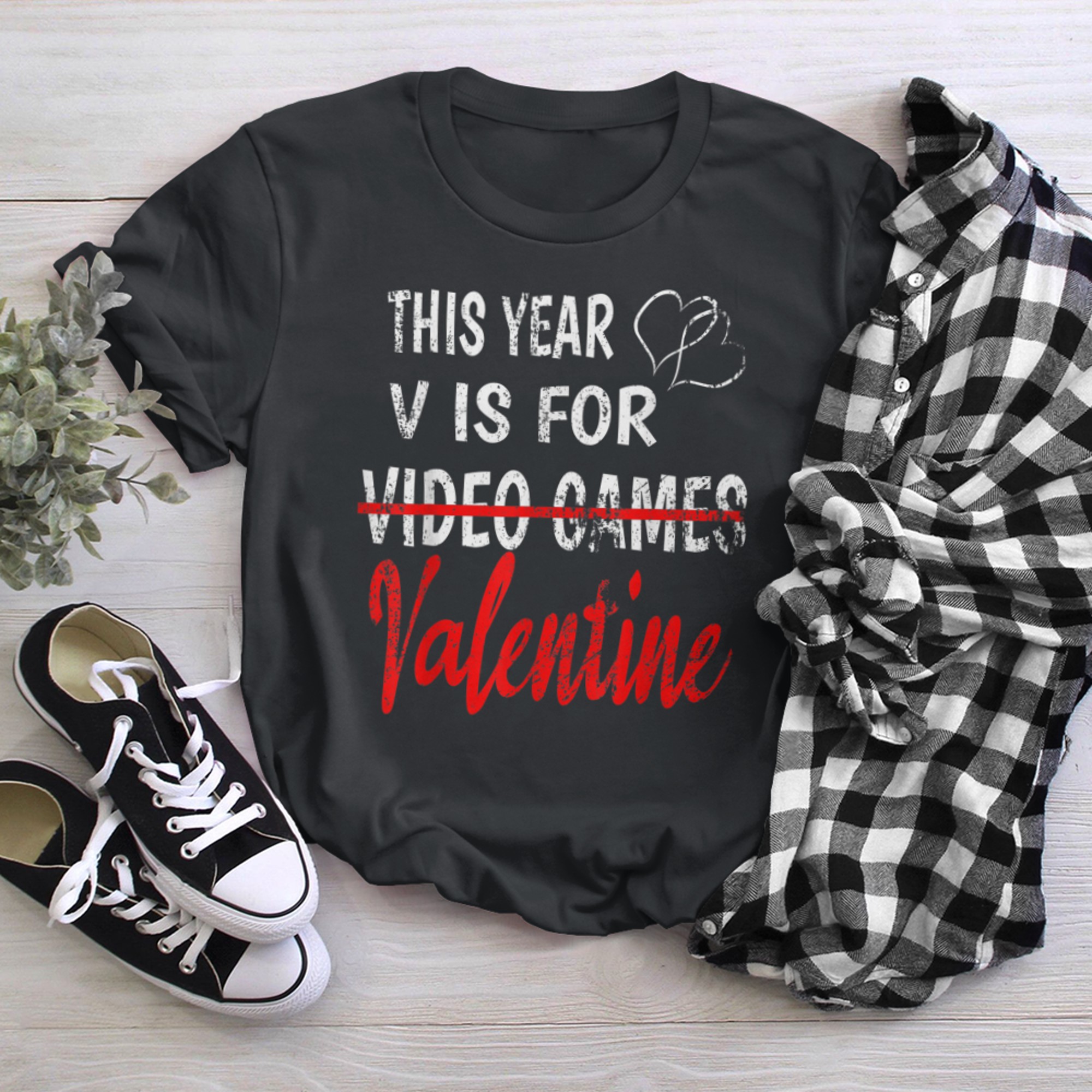 V Is For Valentine Video Games Funny Girl Woman t-shirt black