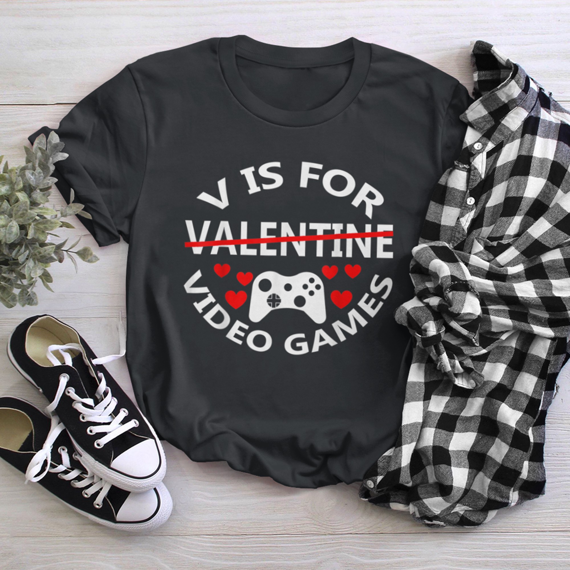 V is for Video Games Anti Valentine's Day Game Lover 2023 t-shirt black