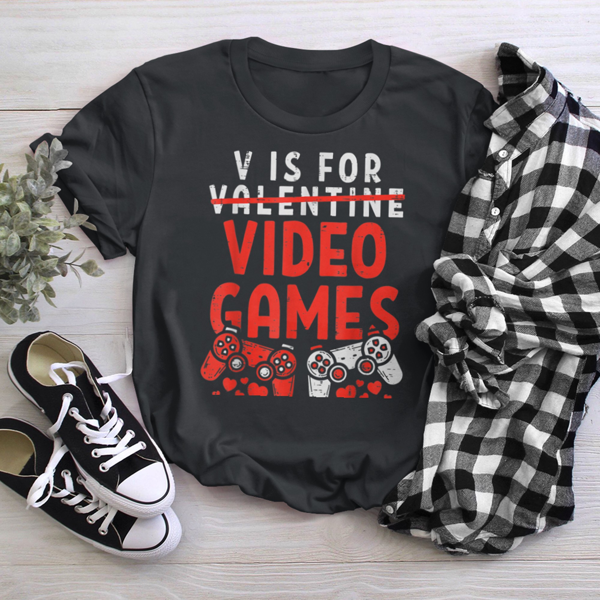 V Is For Video Games Funny Gamer Kids Boys Valentines Day (36) t-shirt black