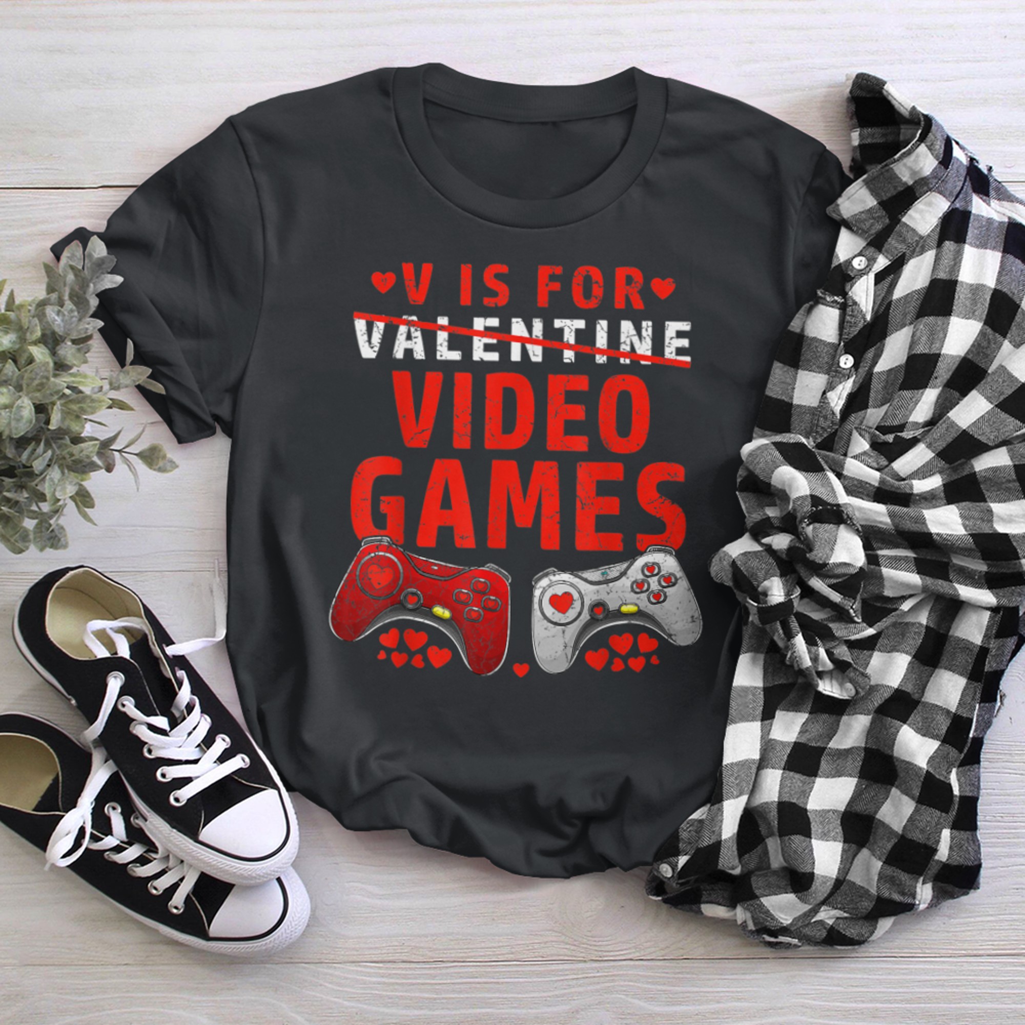 V Is For Video Games Funny Gamer Kids Boys Valentines Day (4) t-shirt black