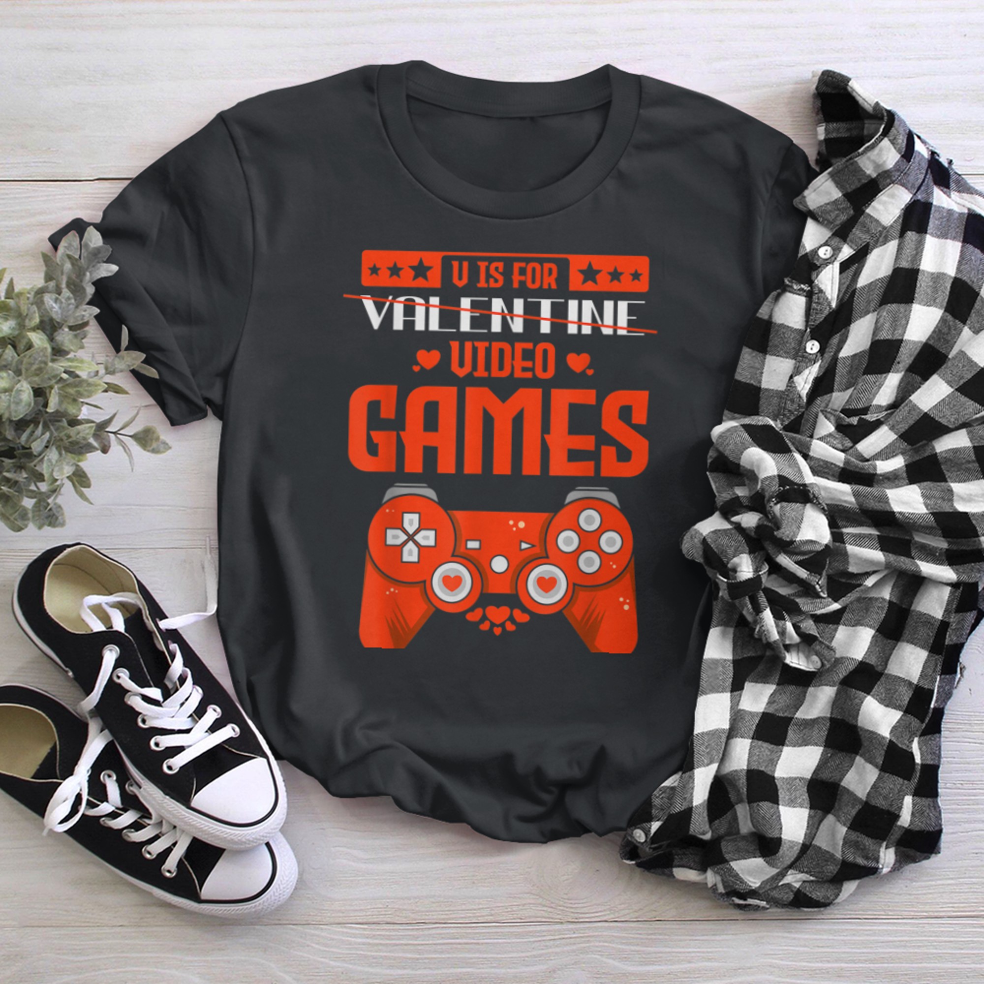 V Is For Video Games Funny Gamer Kids Boys Valentines Day (7) t-shirt black