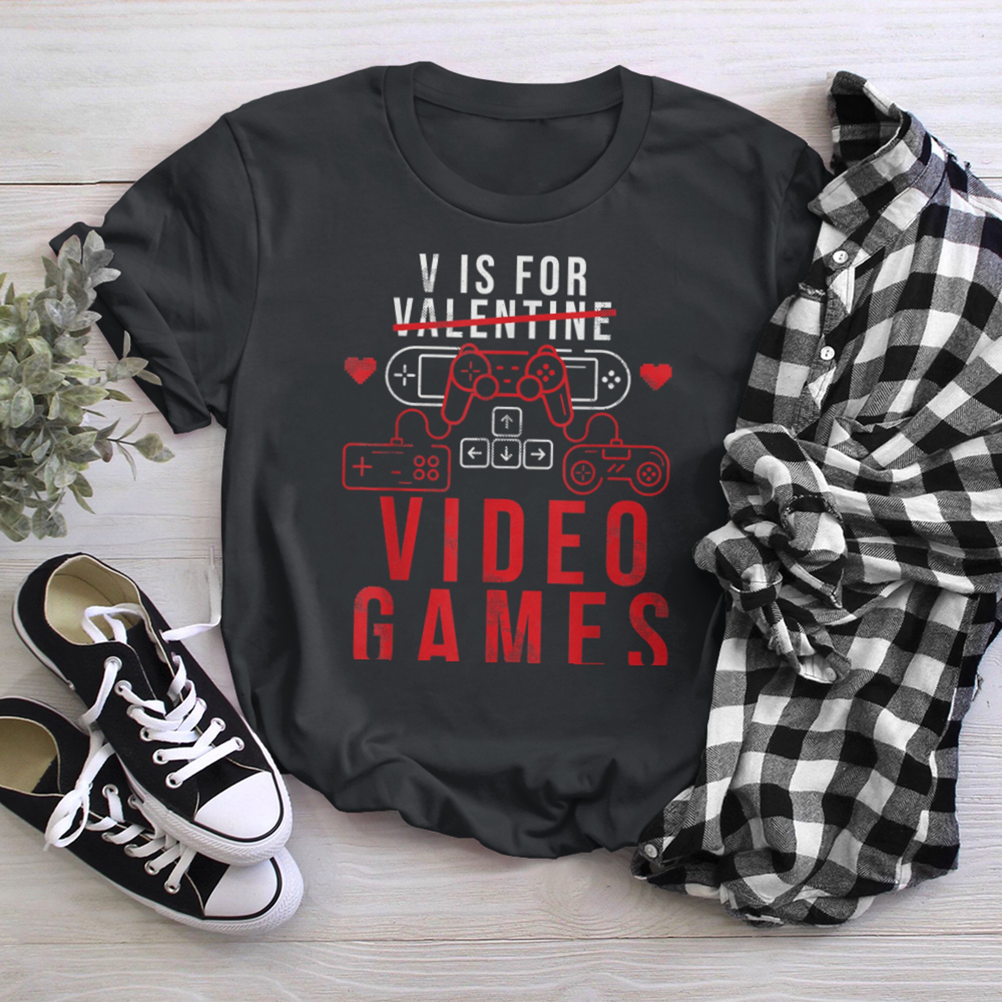 V Is For Video Games Funny Gamers For Valentines Day t-shirt black