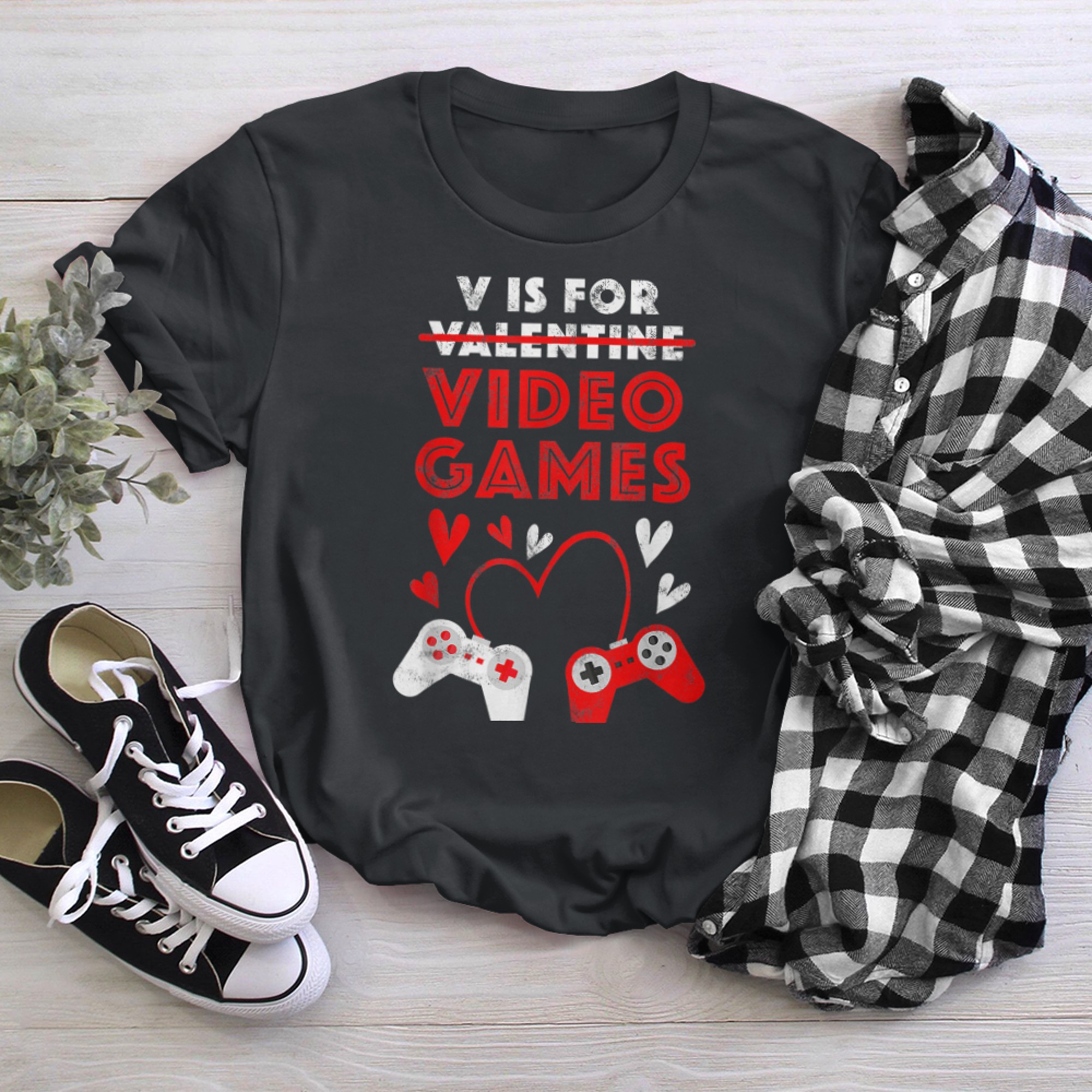 V Is For Video Games Funny Valentine Gamer Gamings t-shirt black