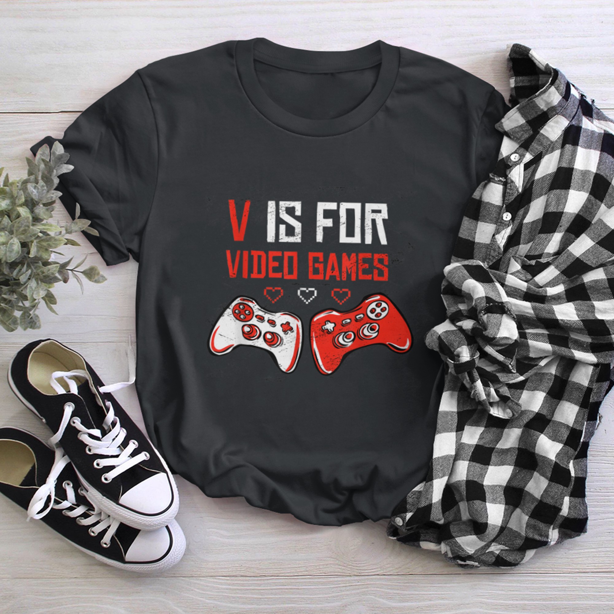 V Is For Video Games Funny Valentines Day Gamer Boy Men - 2023-09-16T114033.607 t-shirt black