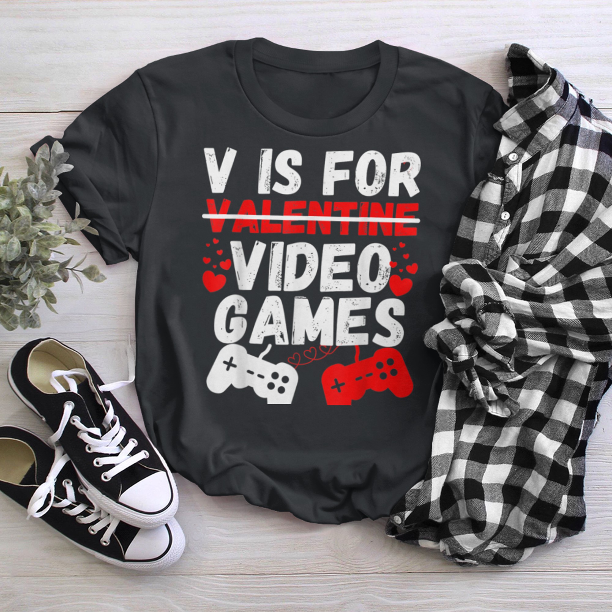 V Is For Video Games Funny Valentines Day Gamer Boy Men - 2023-09-16T114043.939 t-shirt black