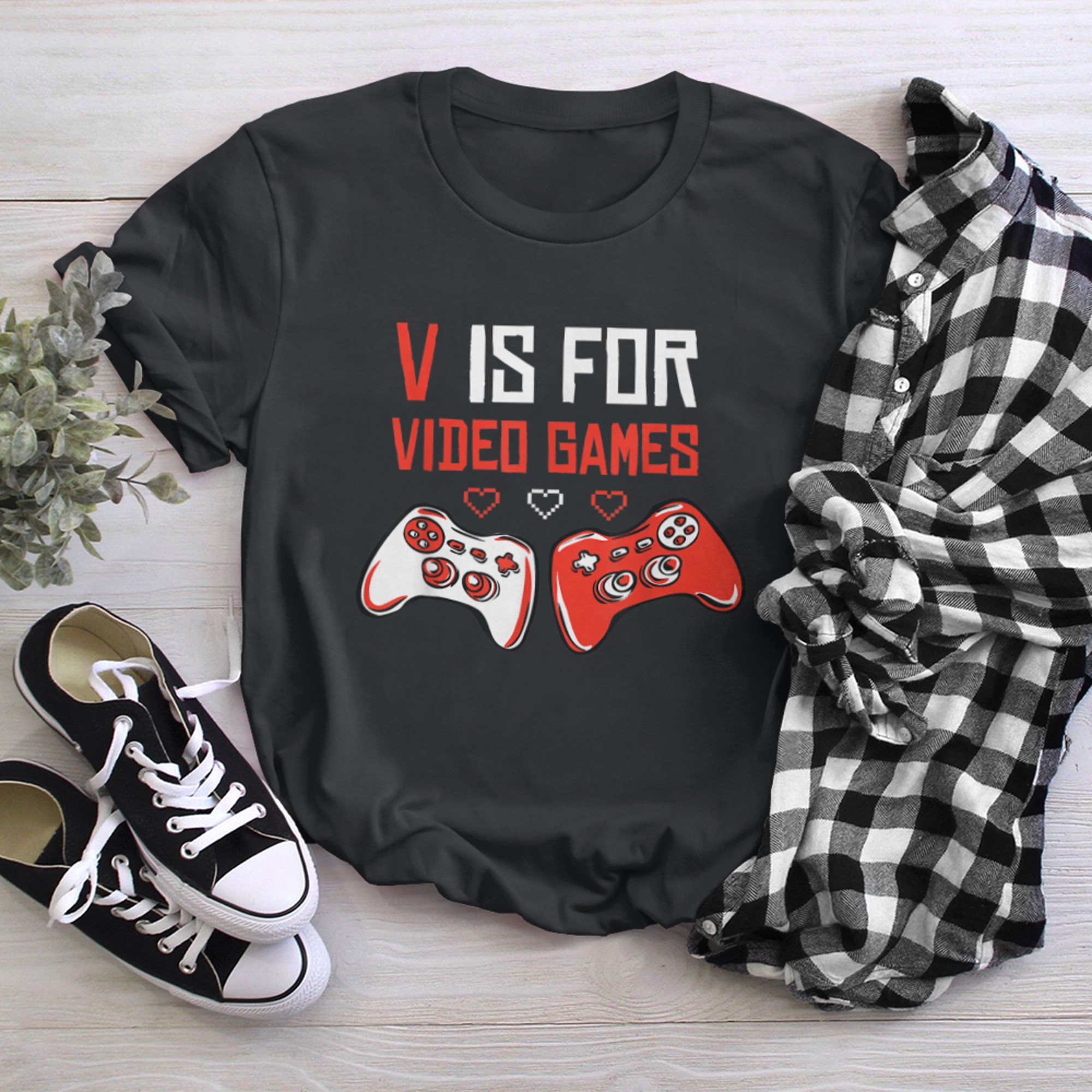 V IS FOR VIDEO GAMES Funny Valentines Day Gamer Boy Men - 2023-09-16T114045.039 t-shirt black