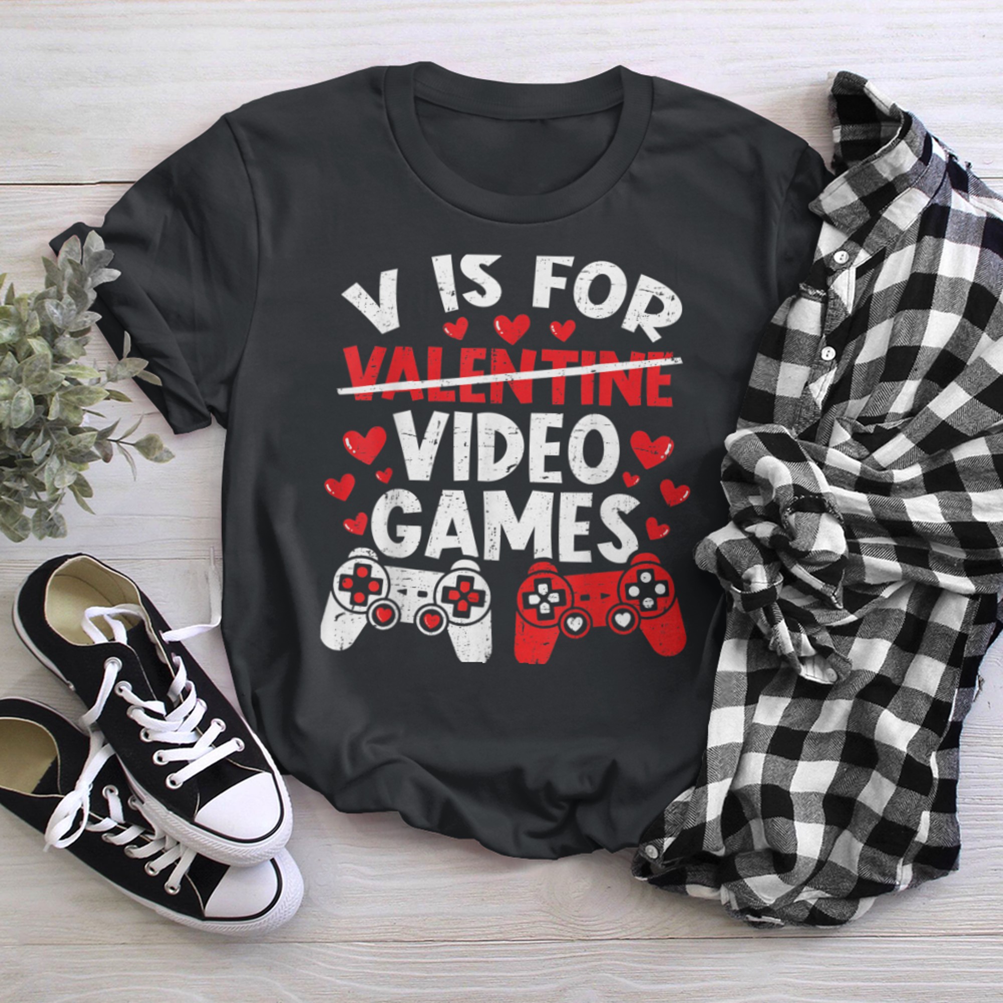 V Is For Video Games Funny Valentines Day Gamer Boy Men - 2023-09-16T114054.645 t-shirt black