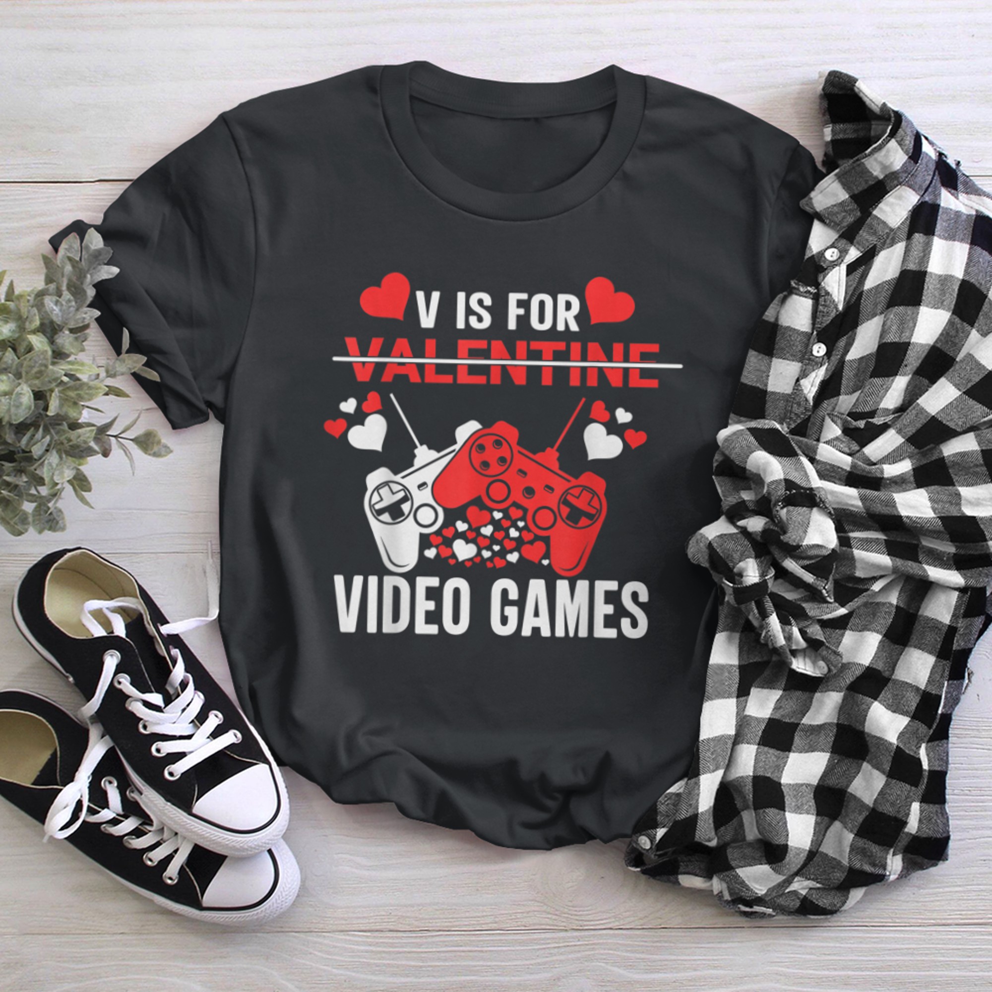 V Is For Video Games Funny Valentines Day Gamer Boy Men - 2023-09-16T114058.774 t-shirt black