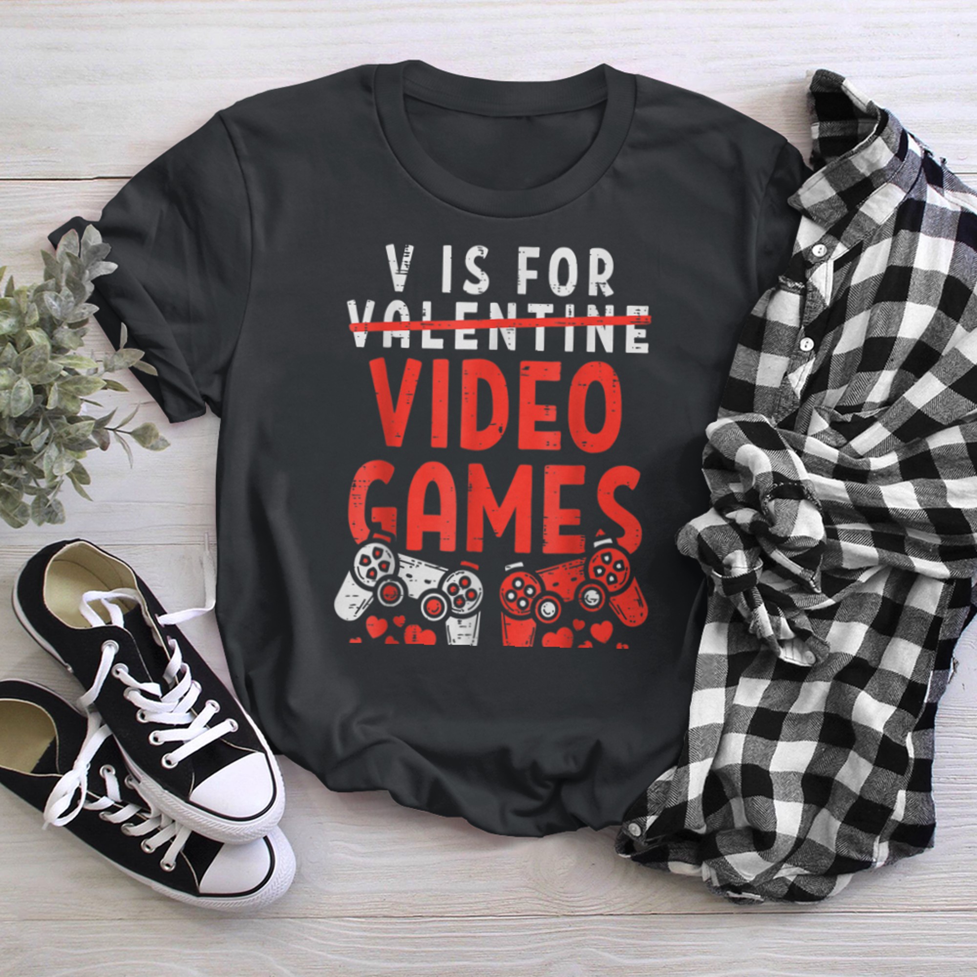 V Is For Video Games Funny Valentines Day Gamer Boy Men - 2023-09-16T114102.739 t-shirt black