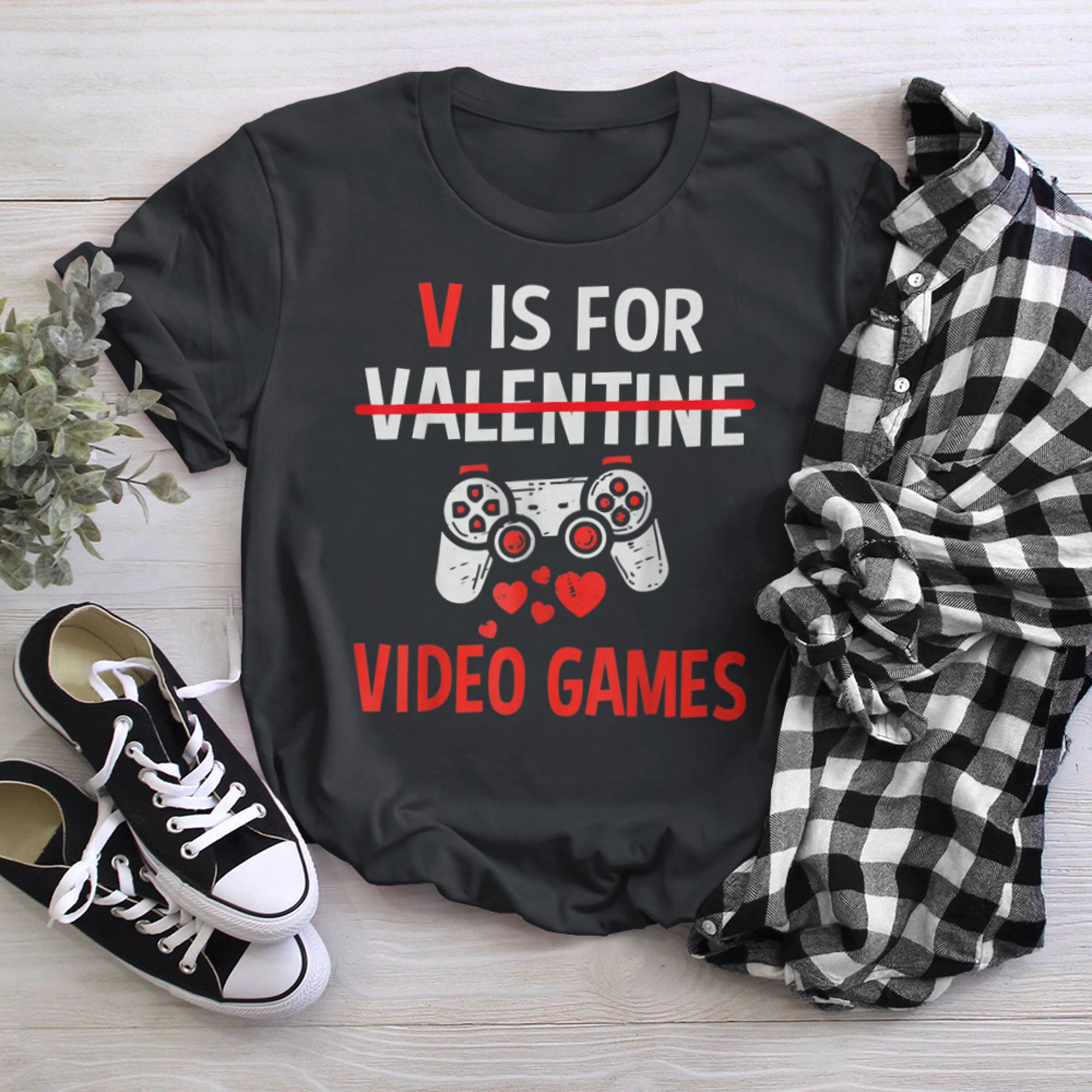 V Is For Video Games Funny Valentines Day Gamer Boy Men - 2023-09-16T114107.583 t-shirt black