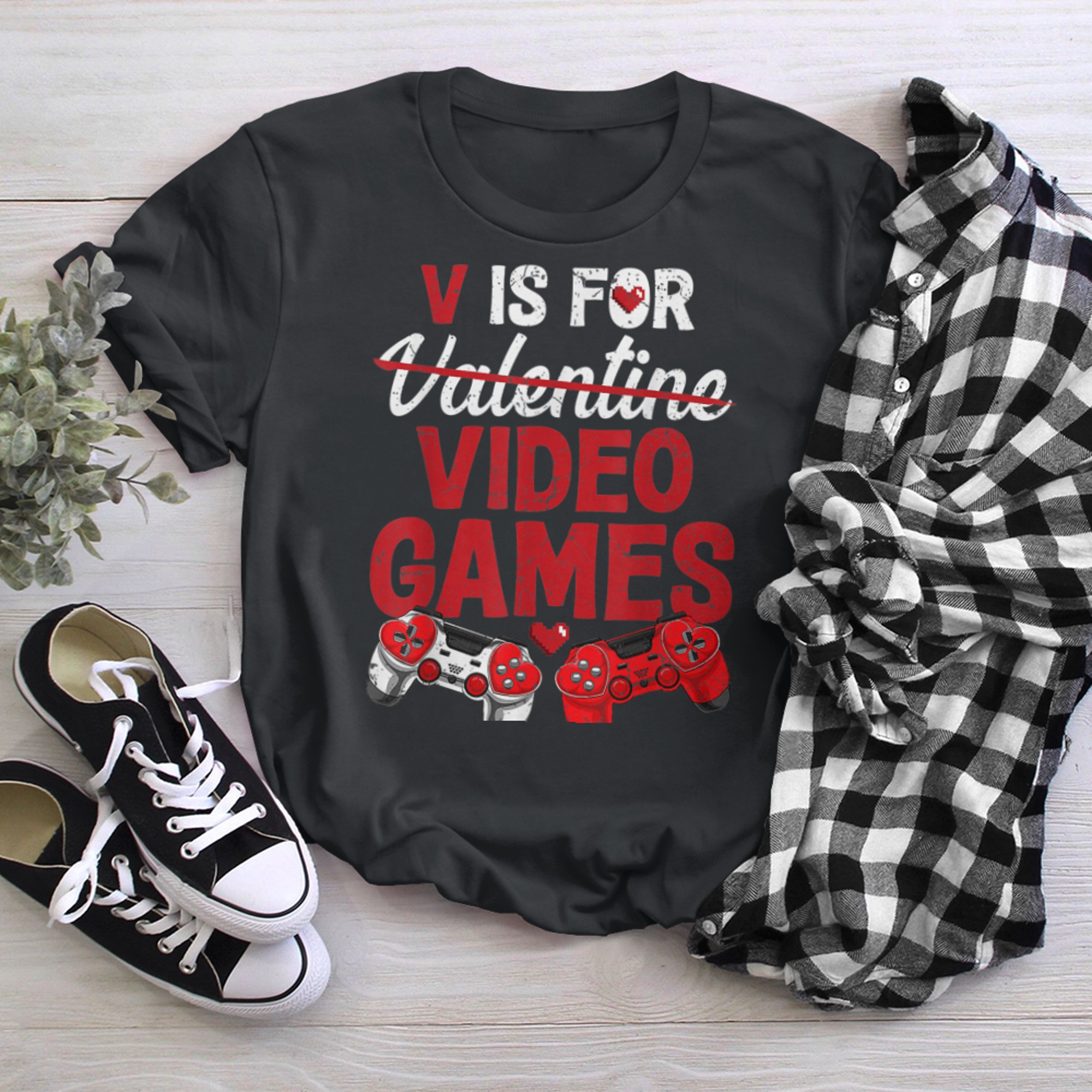 V Is For Video Games Funny Valentines Day Gamer Boy Men - 2023-09-16T114118.256 t-shirt black