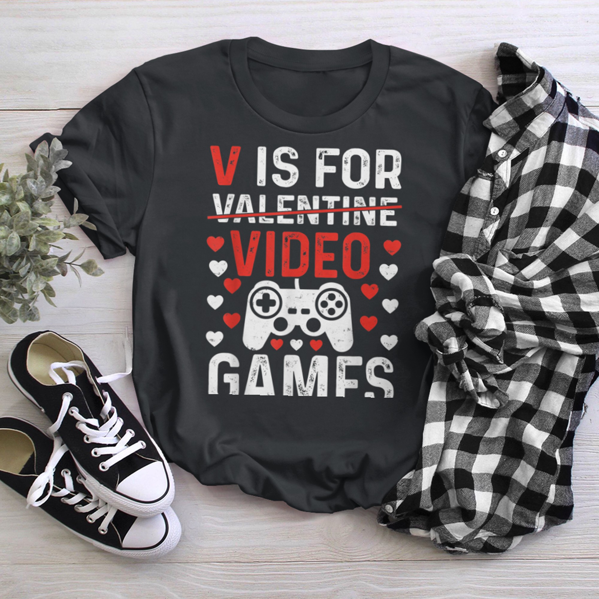 V Is For Video Games Funny Valentines Day Gamer Boy Men - 2023-09-16T114126.896 t-shirt black