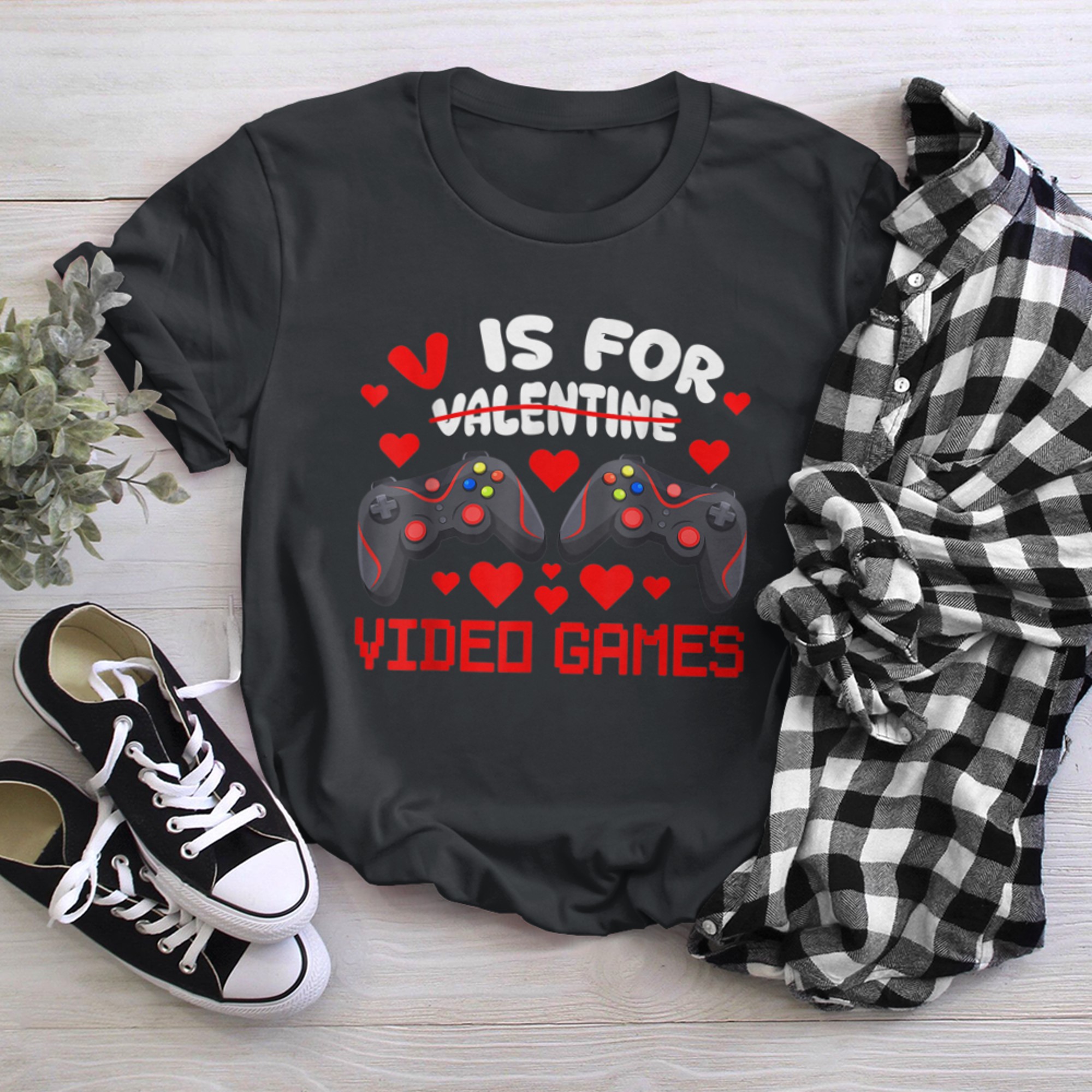 V Is For Video Games Funny Valentines Day Gamer Boy Men - 2023-09-16T114129.540 t-shirt black