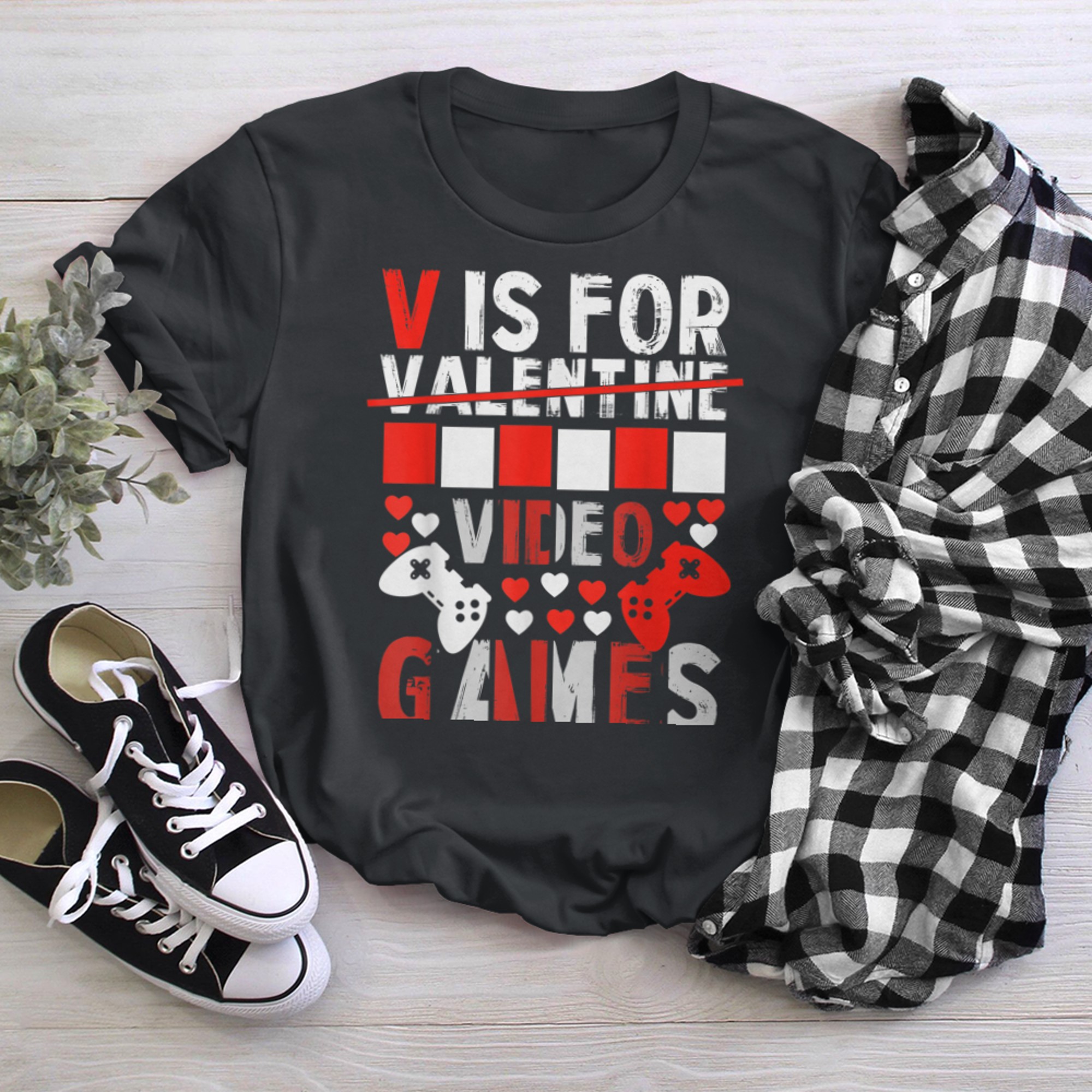 V Is For Video Games Funny Valentines Day Gamer Boy Men - 2023-09-16T114131.650 t-shirt black