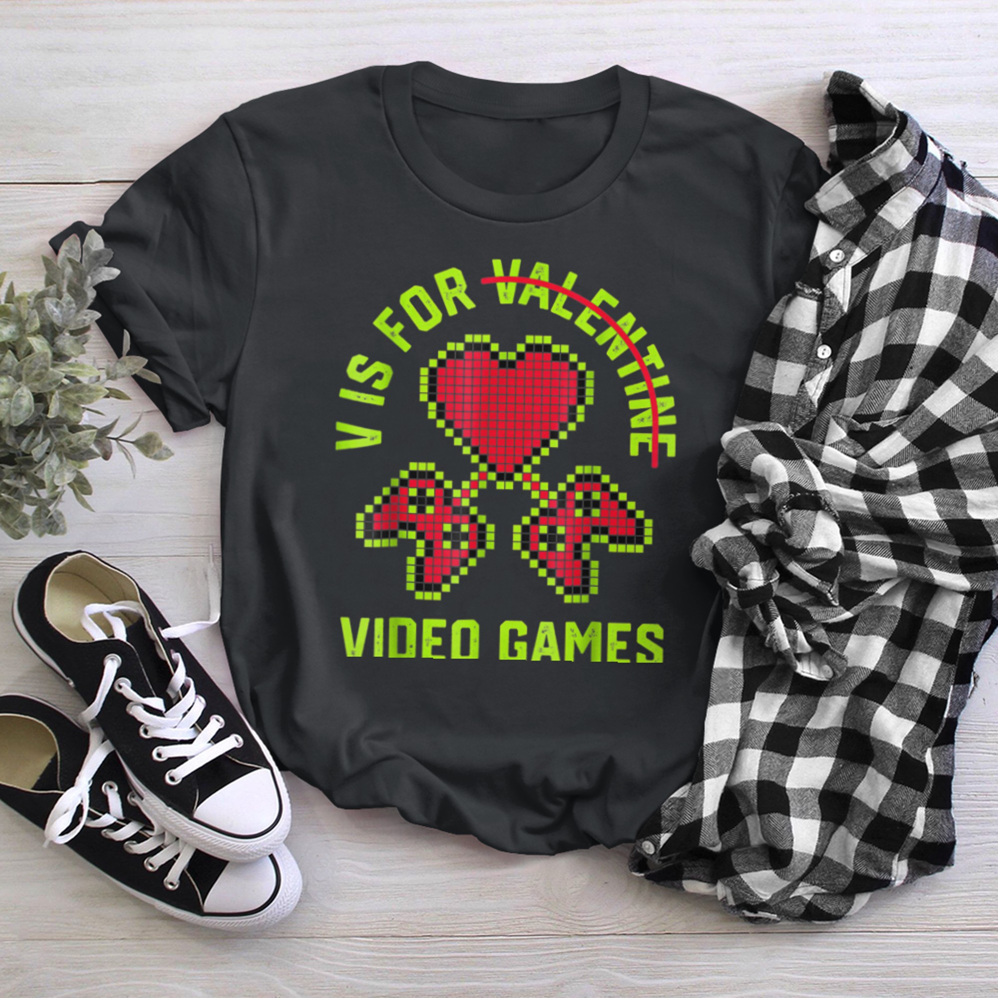 V Is For Video Games Shirt Controller Heart Boy Mens t-shirt black