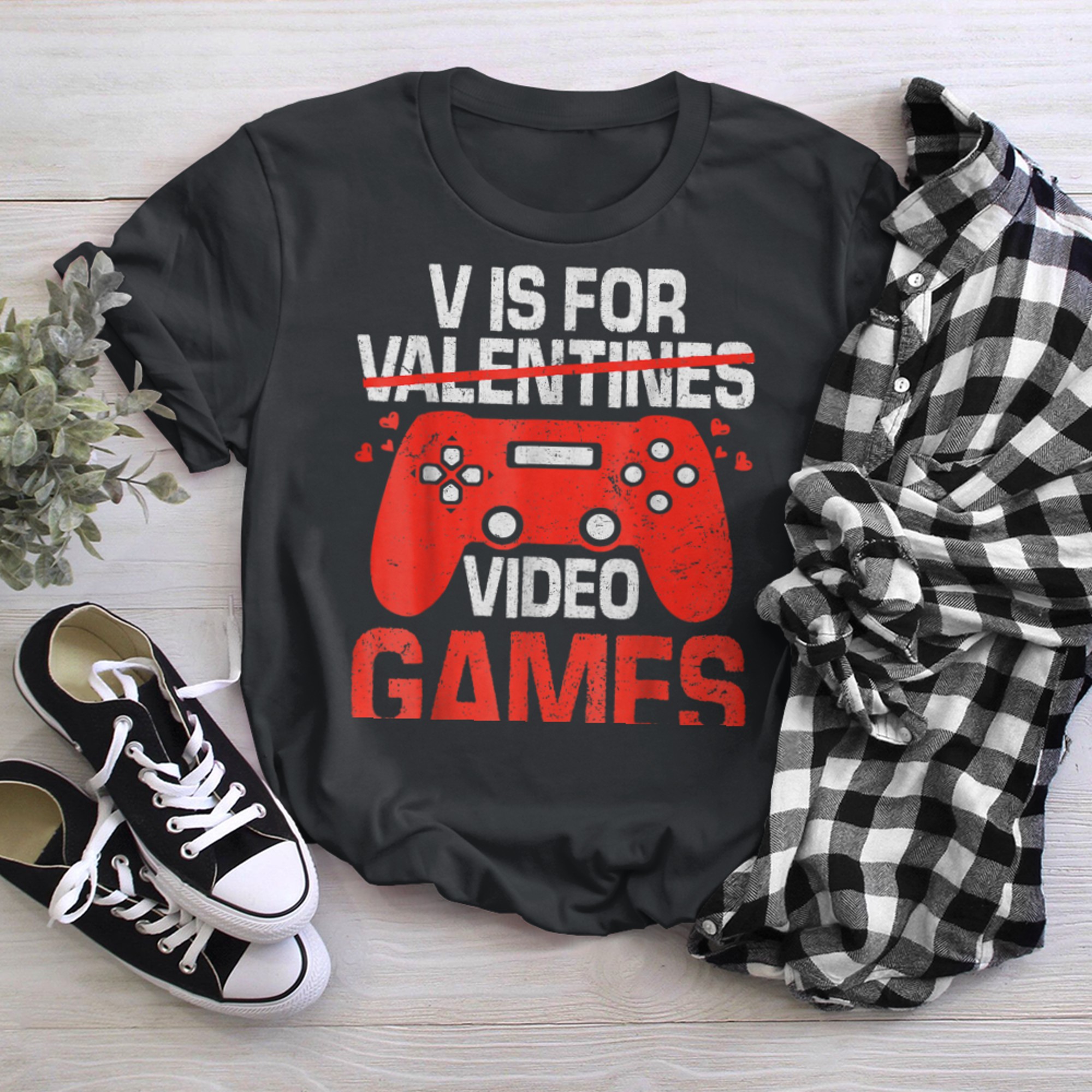 V Is For Video Games Valentines Day Cool Gamer Lover Game t-shirt black