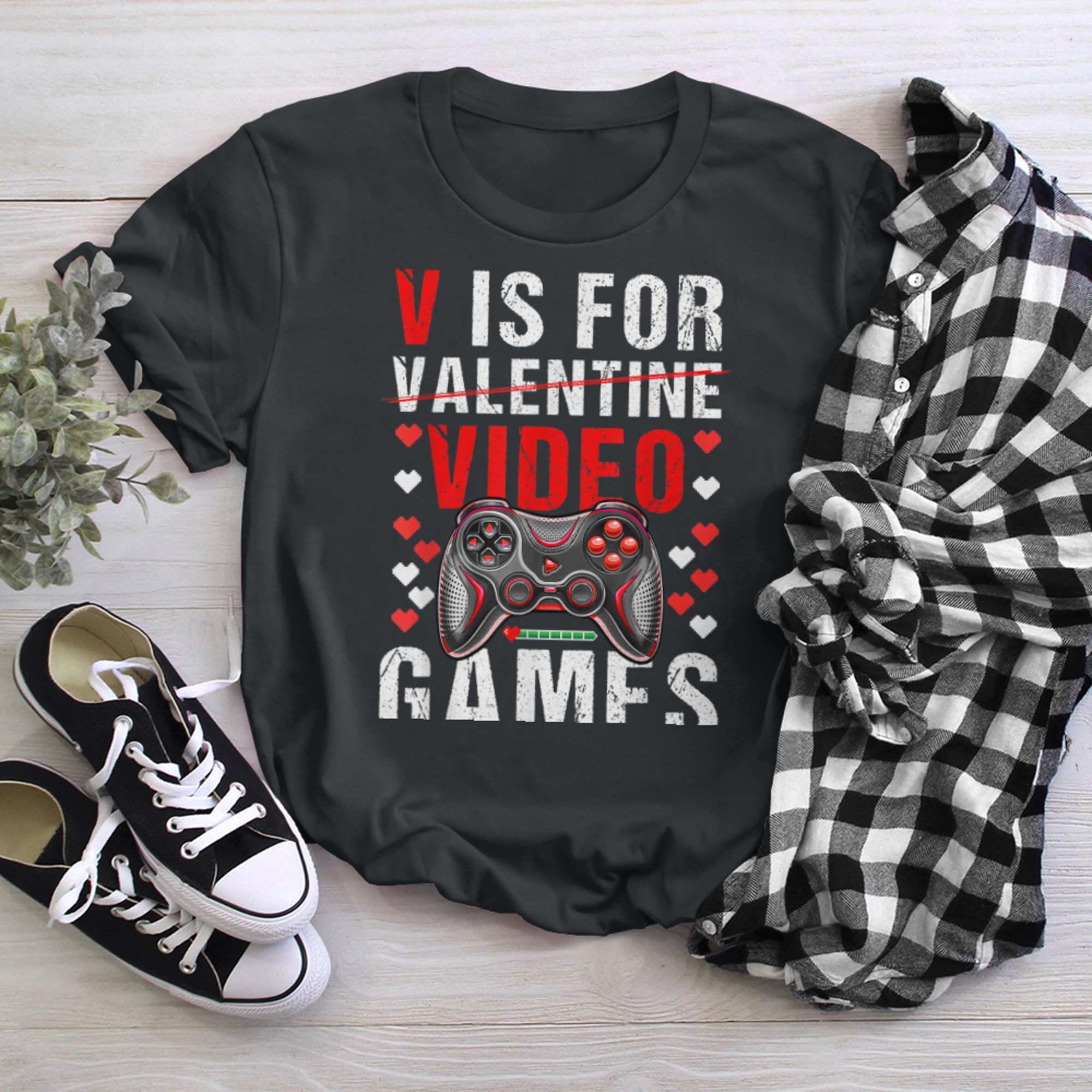 V Is For Video Games Valentines Day Gamer Controllers Boys t-shirt black