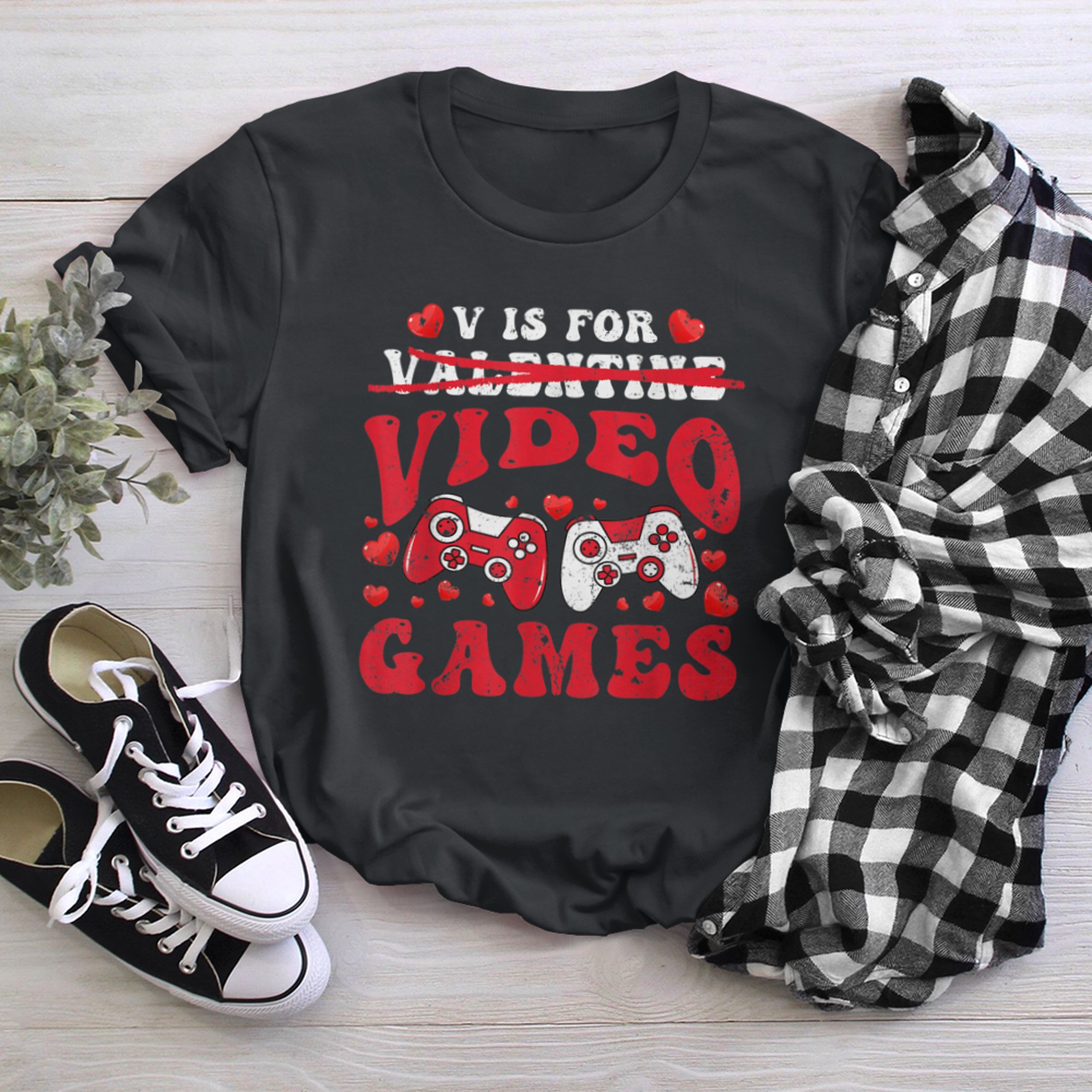 V is for Video Games Valentines Day Gamer Men Boys (15) t-shirt black