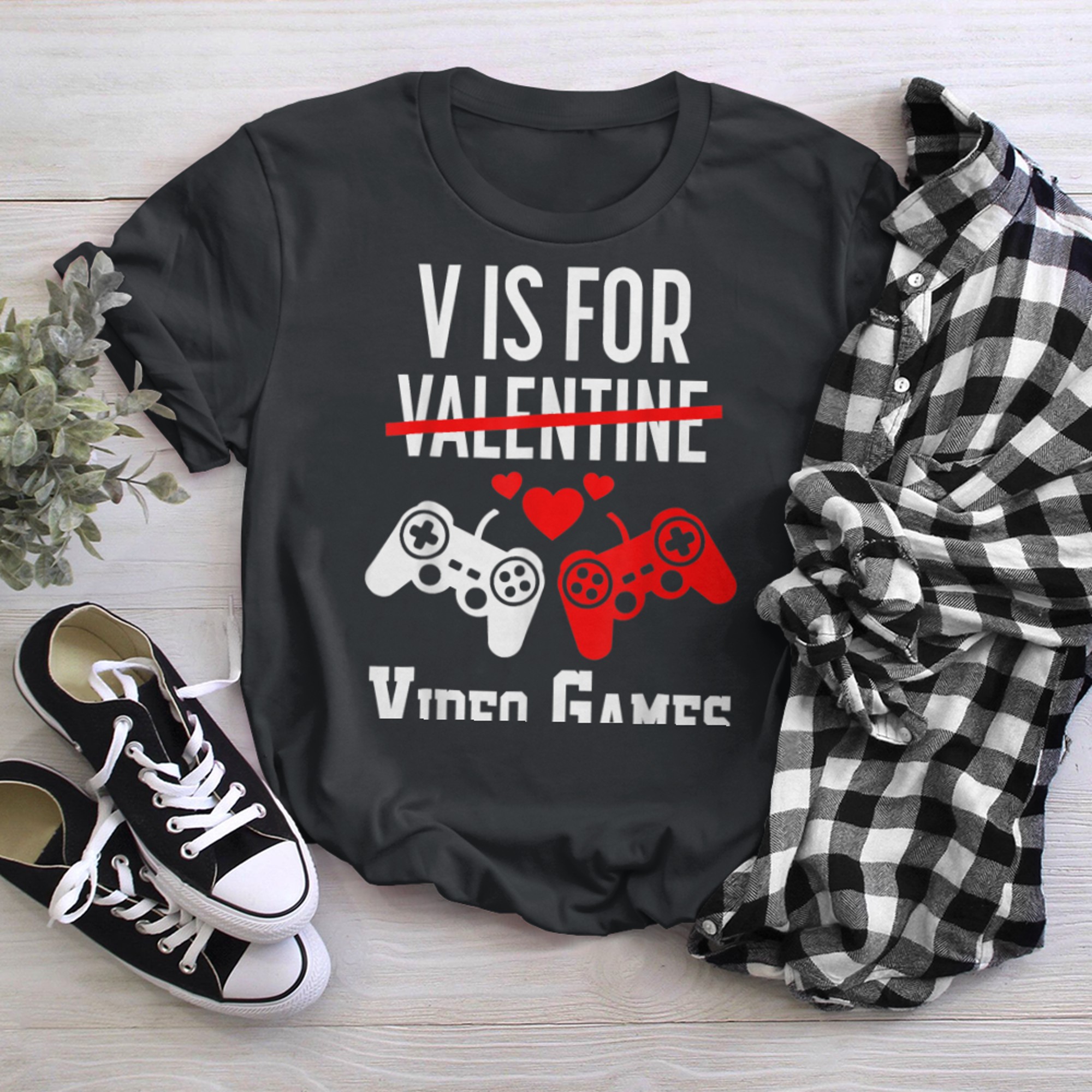 V is for Video Games Valentines Day Gamer Men Boys (30) t-shirt black