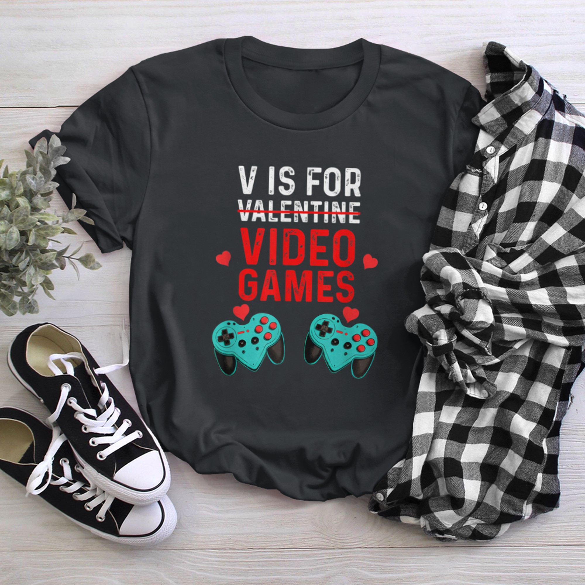 V is for Video Games Valentines Day Gamer Men Boys (32) t-shirt black