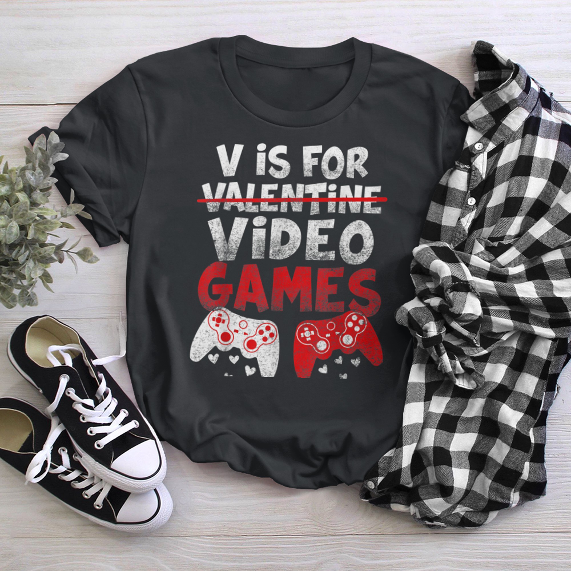 V is for Video Games Valentines Day Gamer Men Boyss (3) t-shirt black