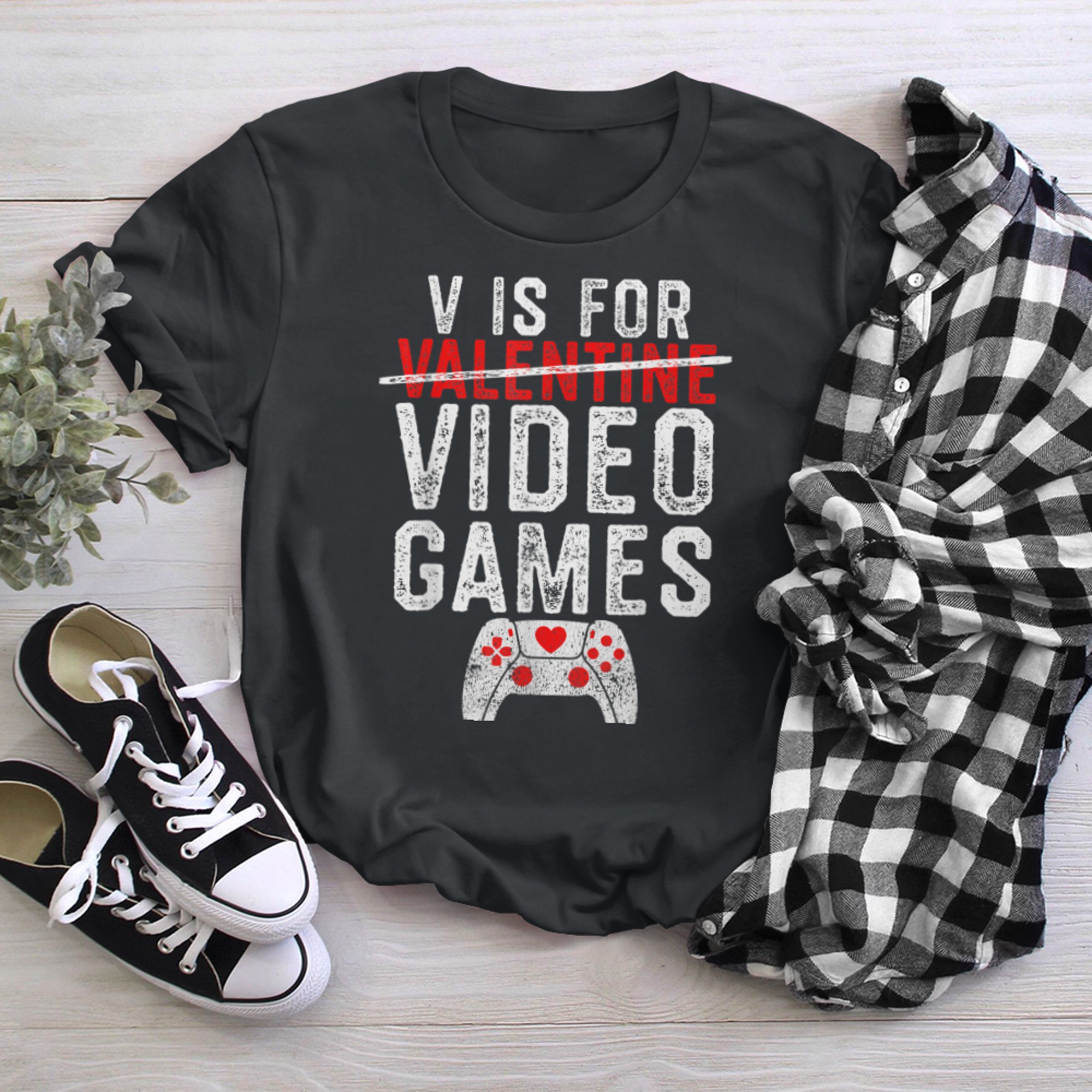 V Is For Video Games Valentines Day Gamer Men Boyss (4) t-shirt black