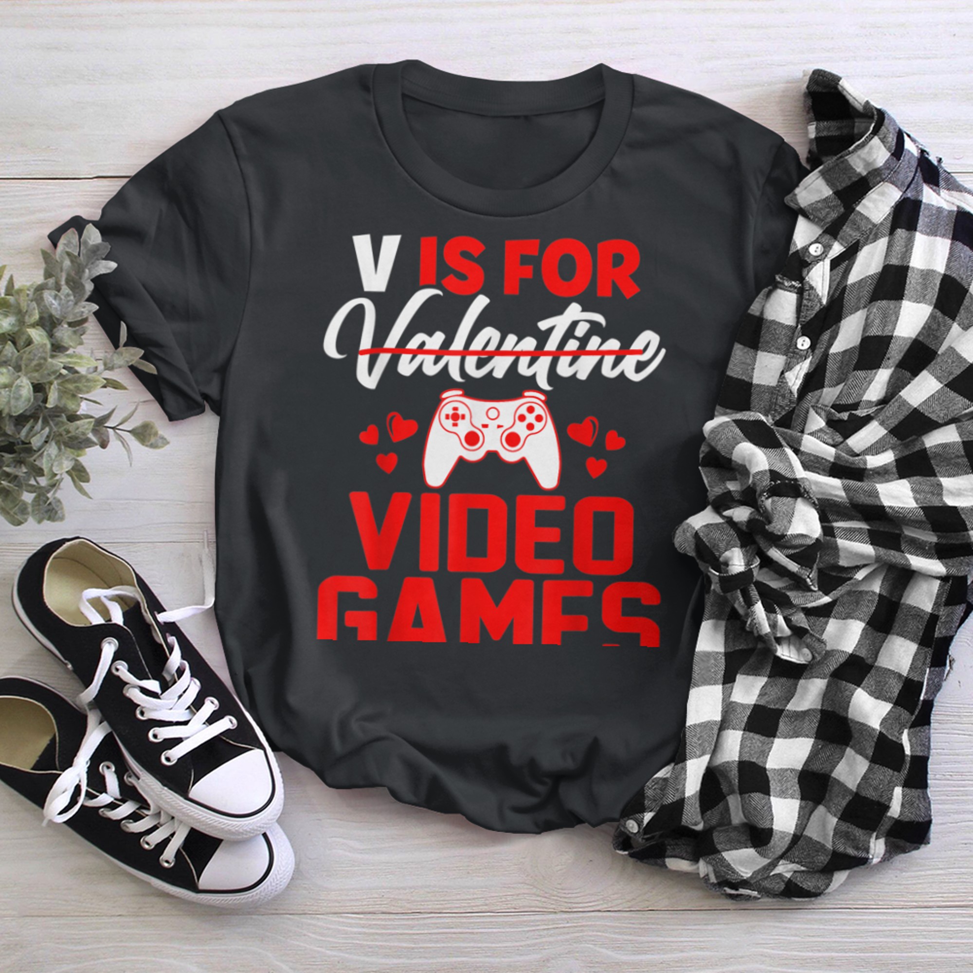 V is for Video Games Valentines Day Gamer Men Boyss (5) t-shirt black