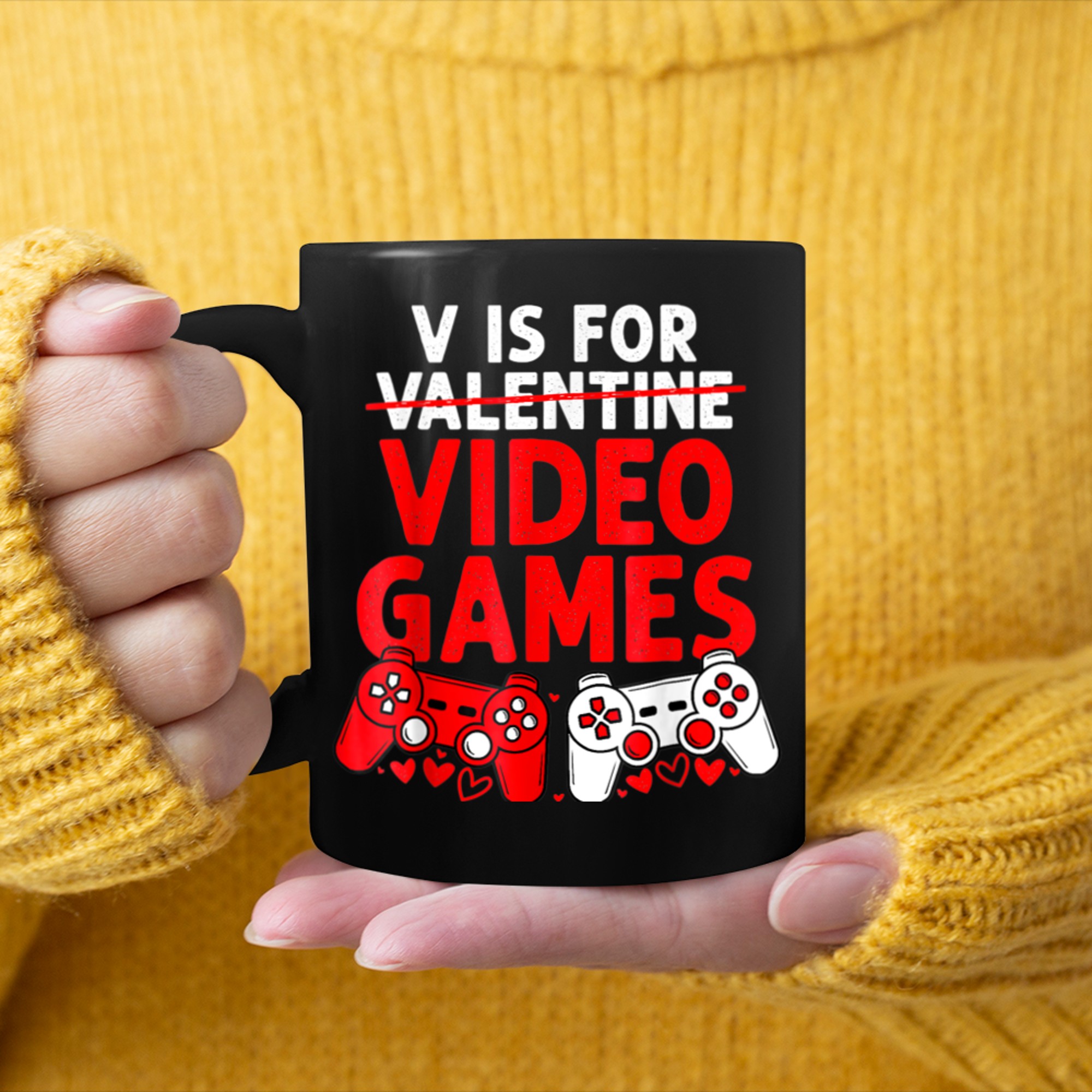 Cool Gamer V Is For Video Games Valentines Day Game Lover mug black