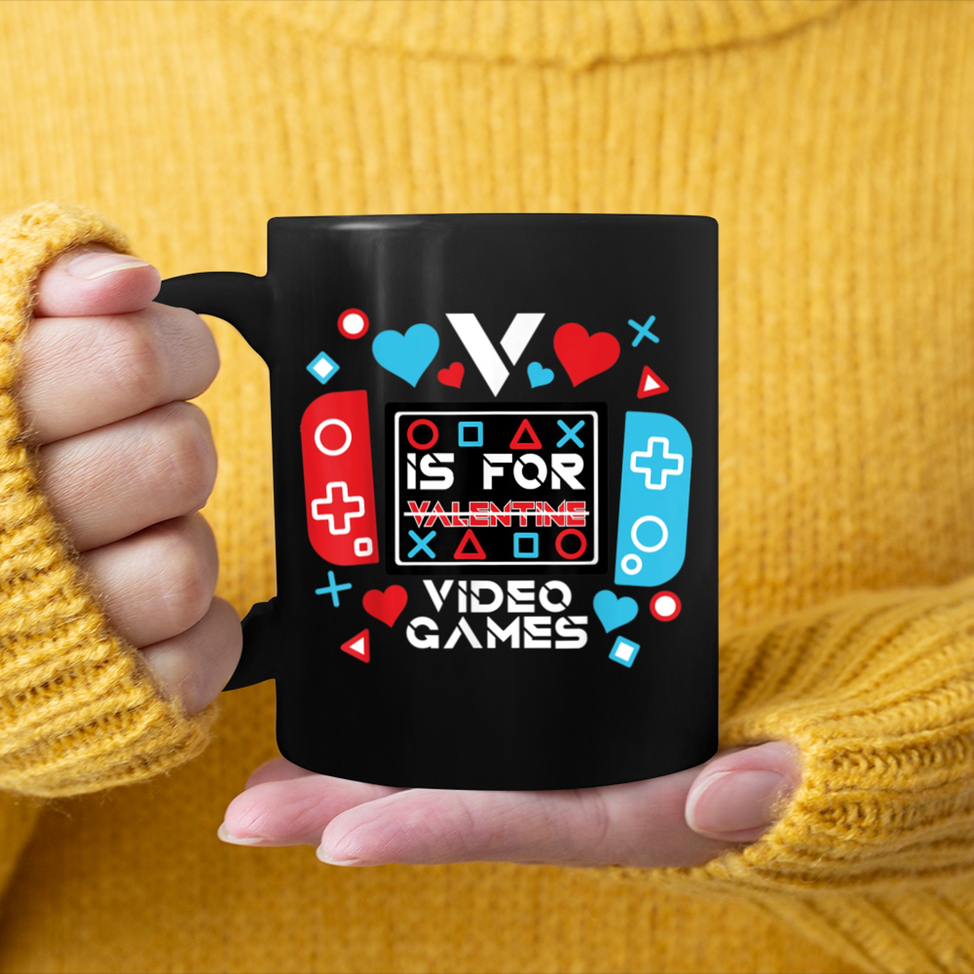 Funny gamer V Is For Video Games Valentines Day video gamer mug black