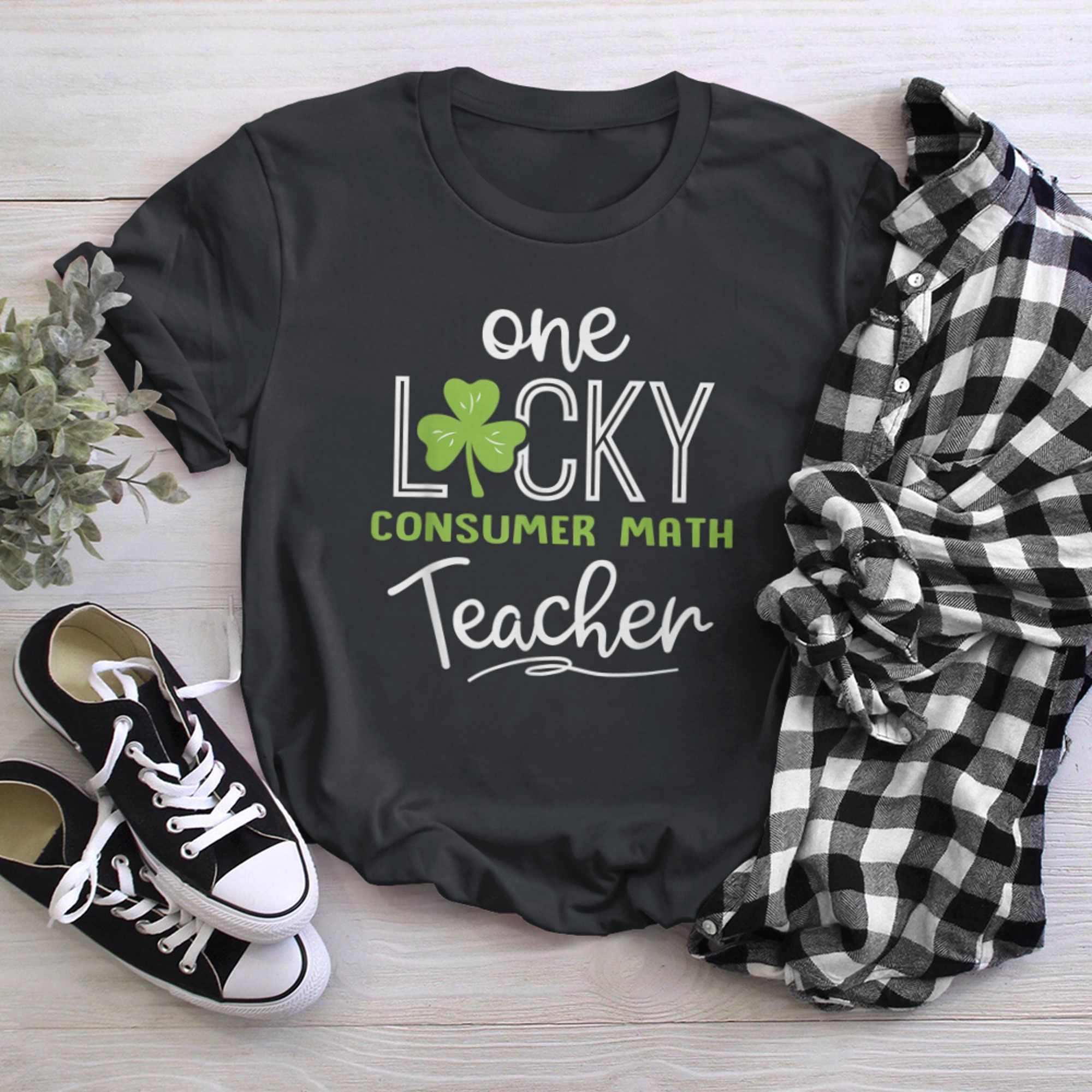 Funny One Lucky CONSUMER MATH Teacher Shirt St Patricks Day black white