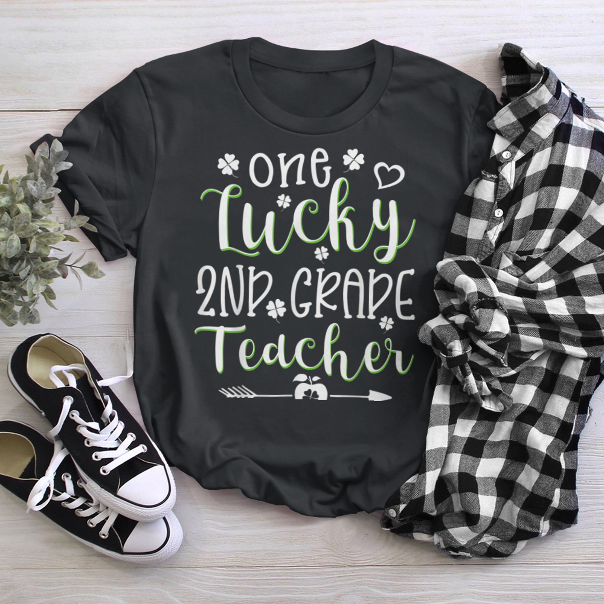 Funny St. Patrick's Day for One Lucky 2nd Grade Teacher t-shirt black