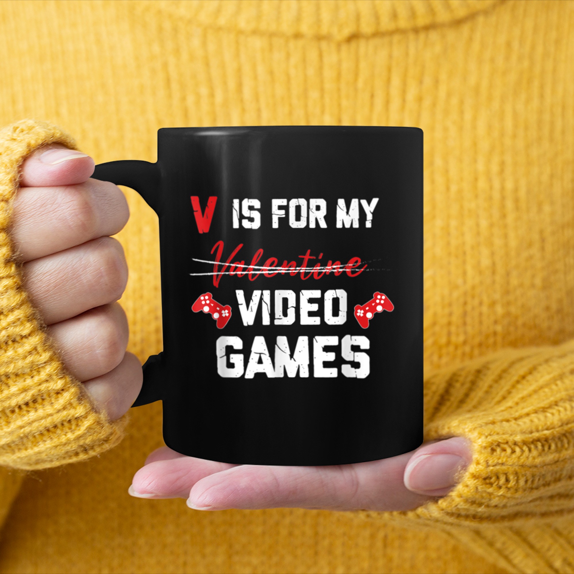 Funny V Is For My Video Games Valentine's Day mug black