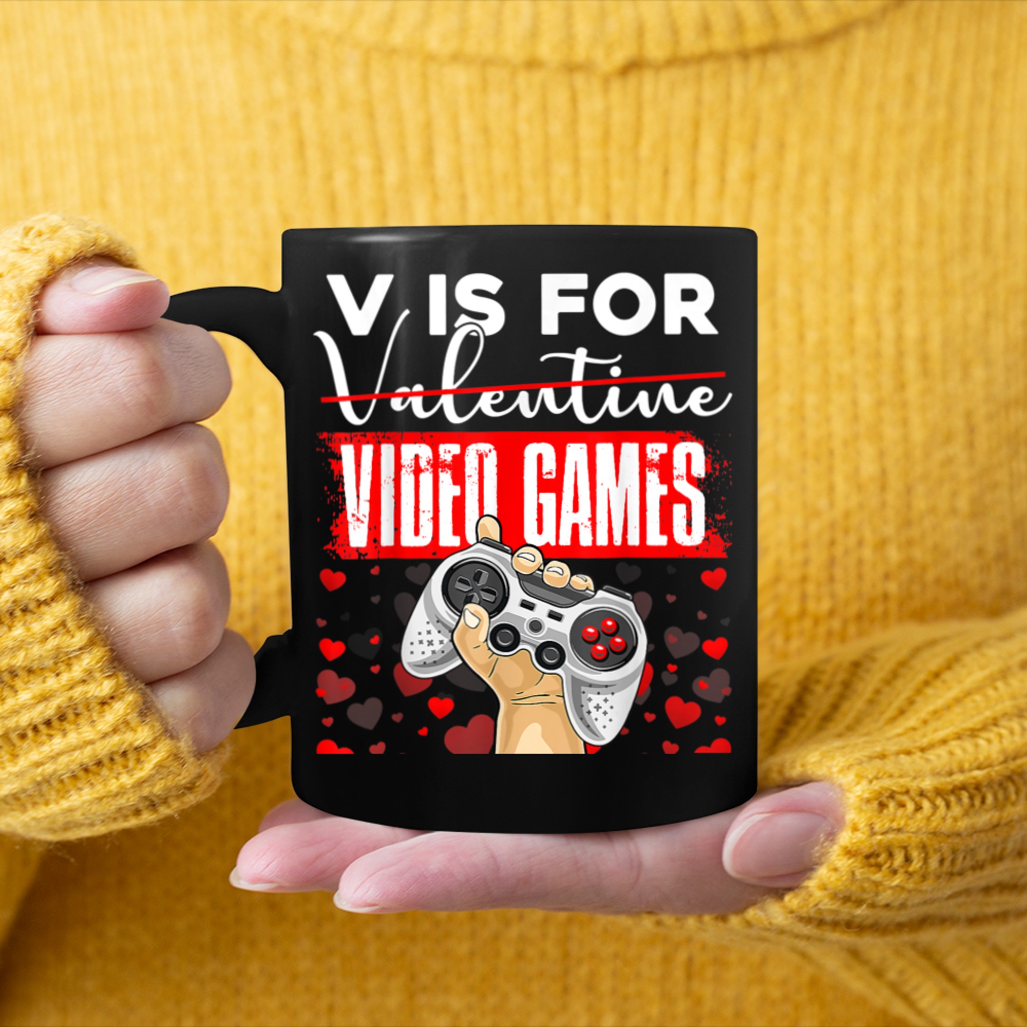 Funny V Is For Video Games Game Controller Valentine Boys mug black