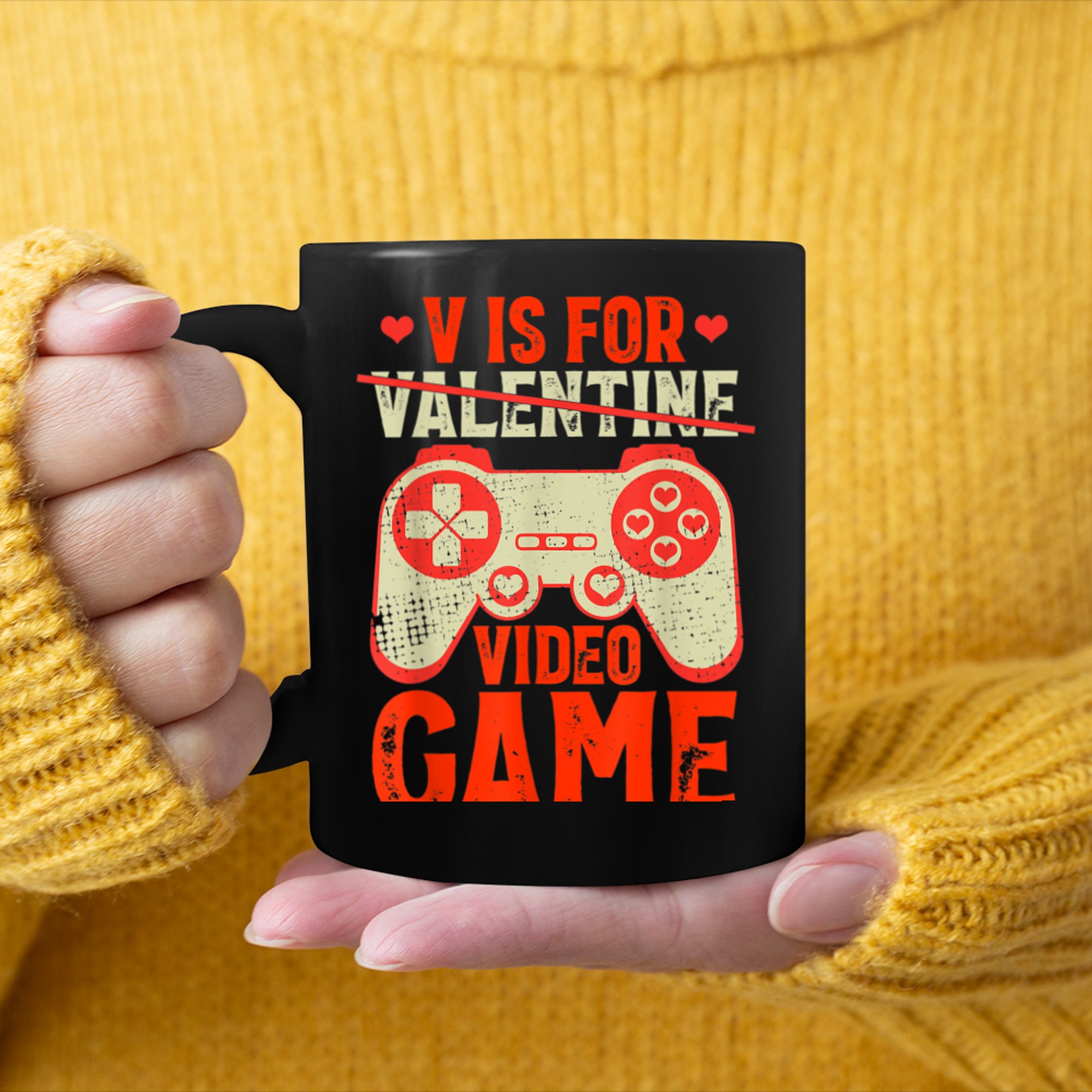 Funny V Is For Video Games Valentines Day For Gamer Kid Boy mug black