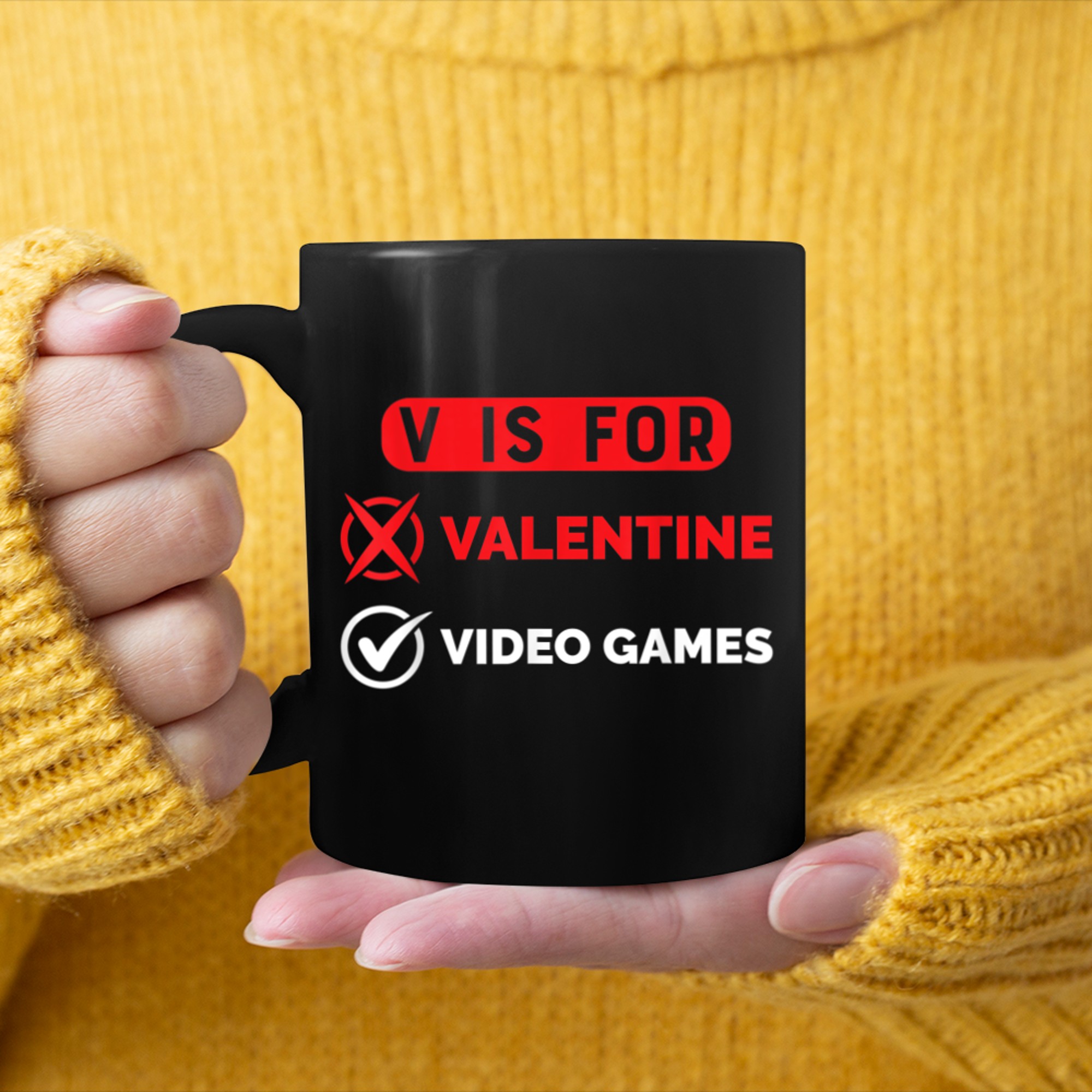 Funny V Is For Video Games Valentines Day Gamer Gaming mug black