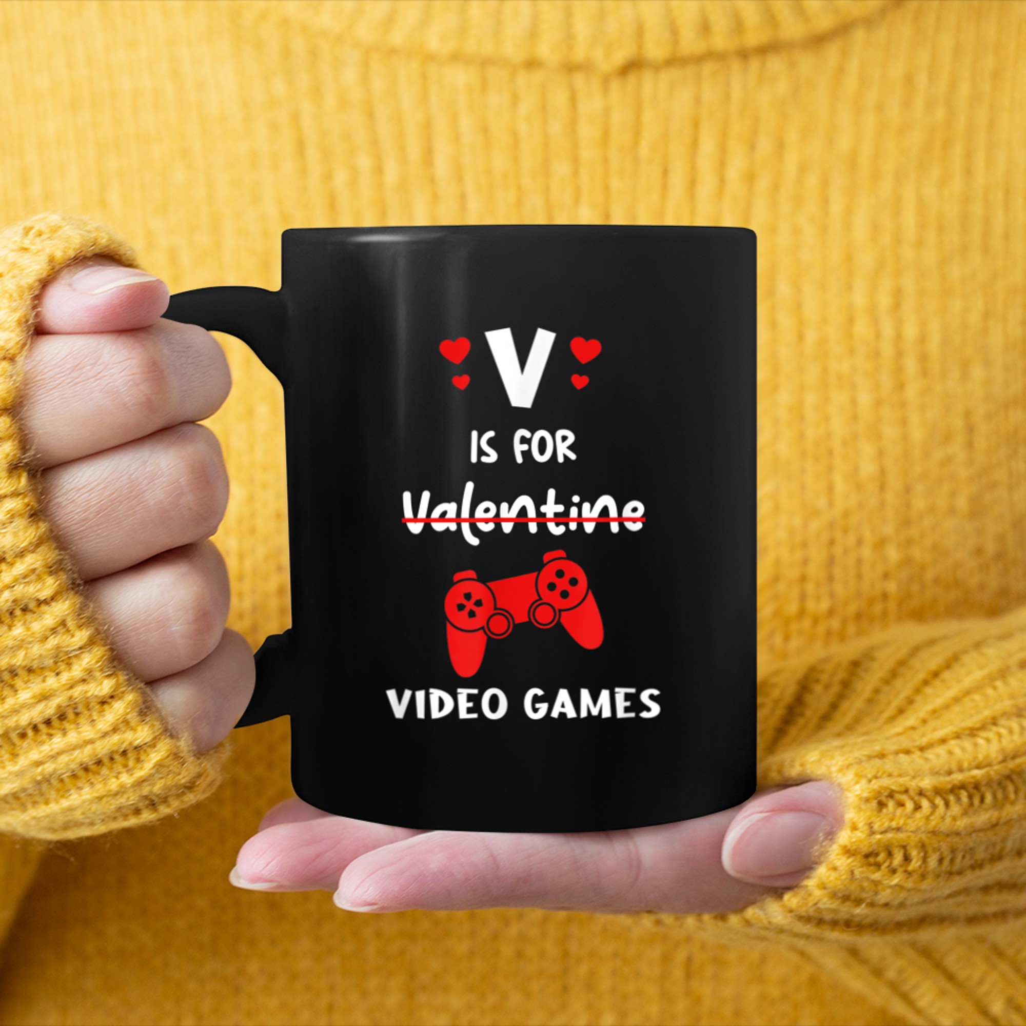 Funny V Is For Video Games Valentines Day Gamer mug black