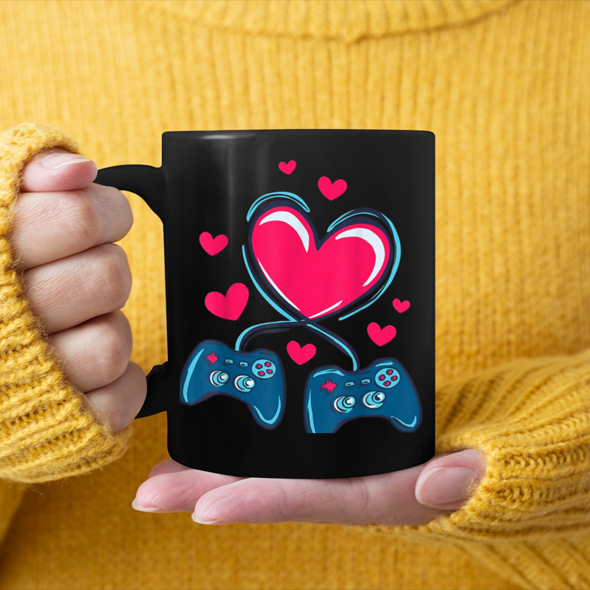 Funny Valentines Day Heart Gamer V Is For Video Games mug black