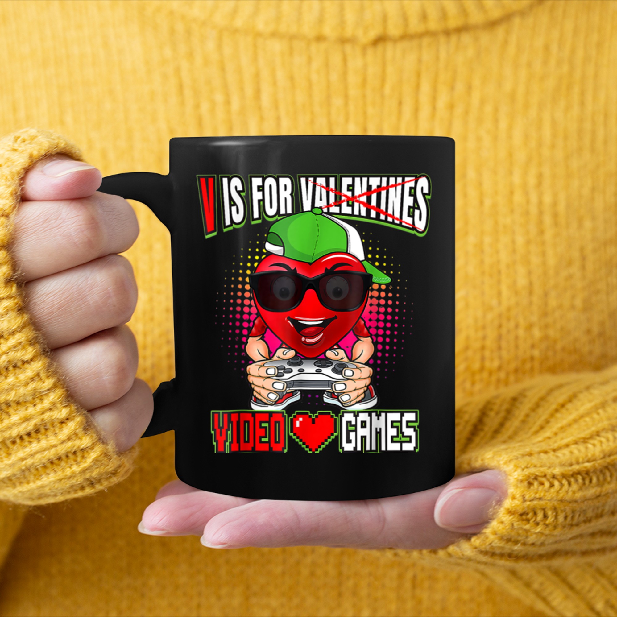 Gamer Boys Teen Valentines Day Shirt V Is For Video Games mug black