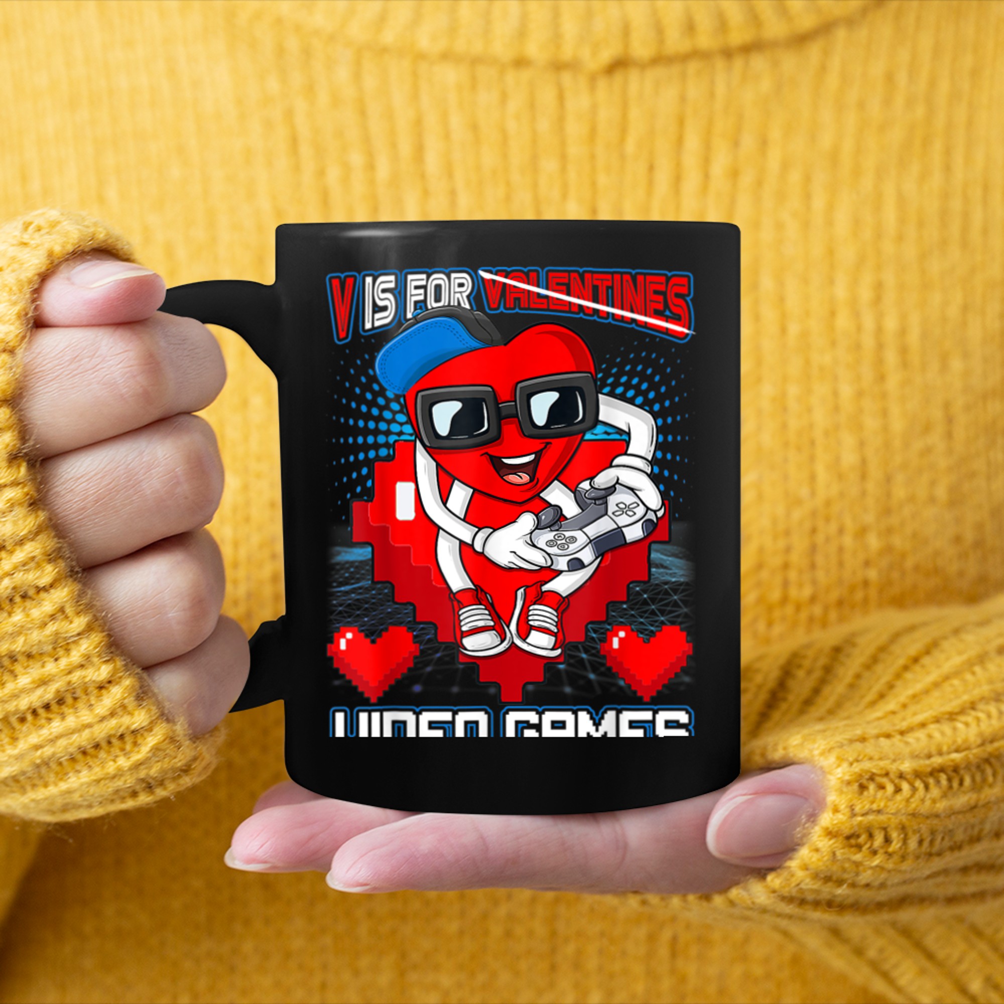 Gamer Boys Teen Valentines Day V Is For Video Games mug black