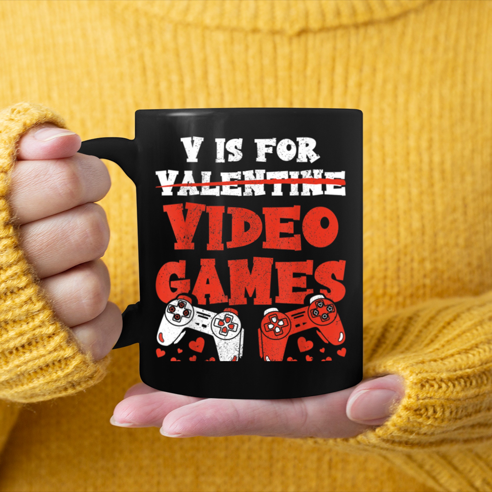 Games Lover V Is For Video Games Funny Valentines Day Gamer mug black