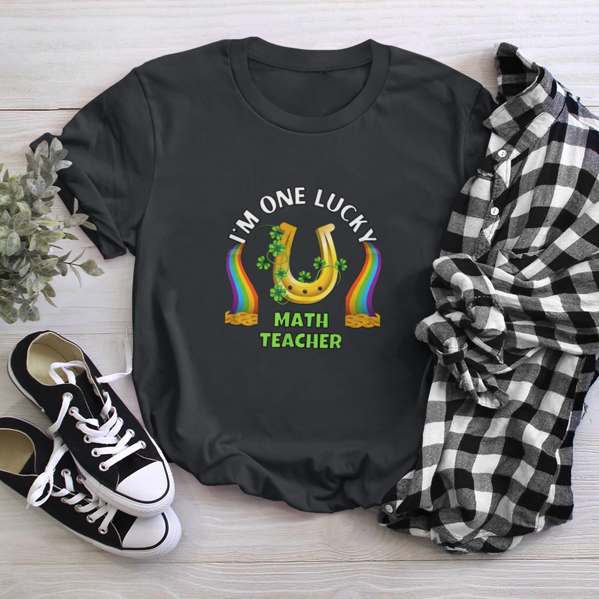 I'm One Lucky Math Teacher St Patrick's Day t-shirt black